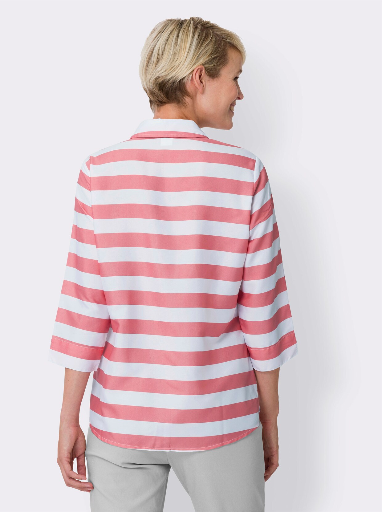 Gestreepte blouse - flamingo/wit gestreept