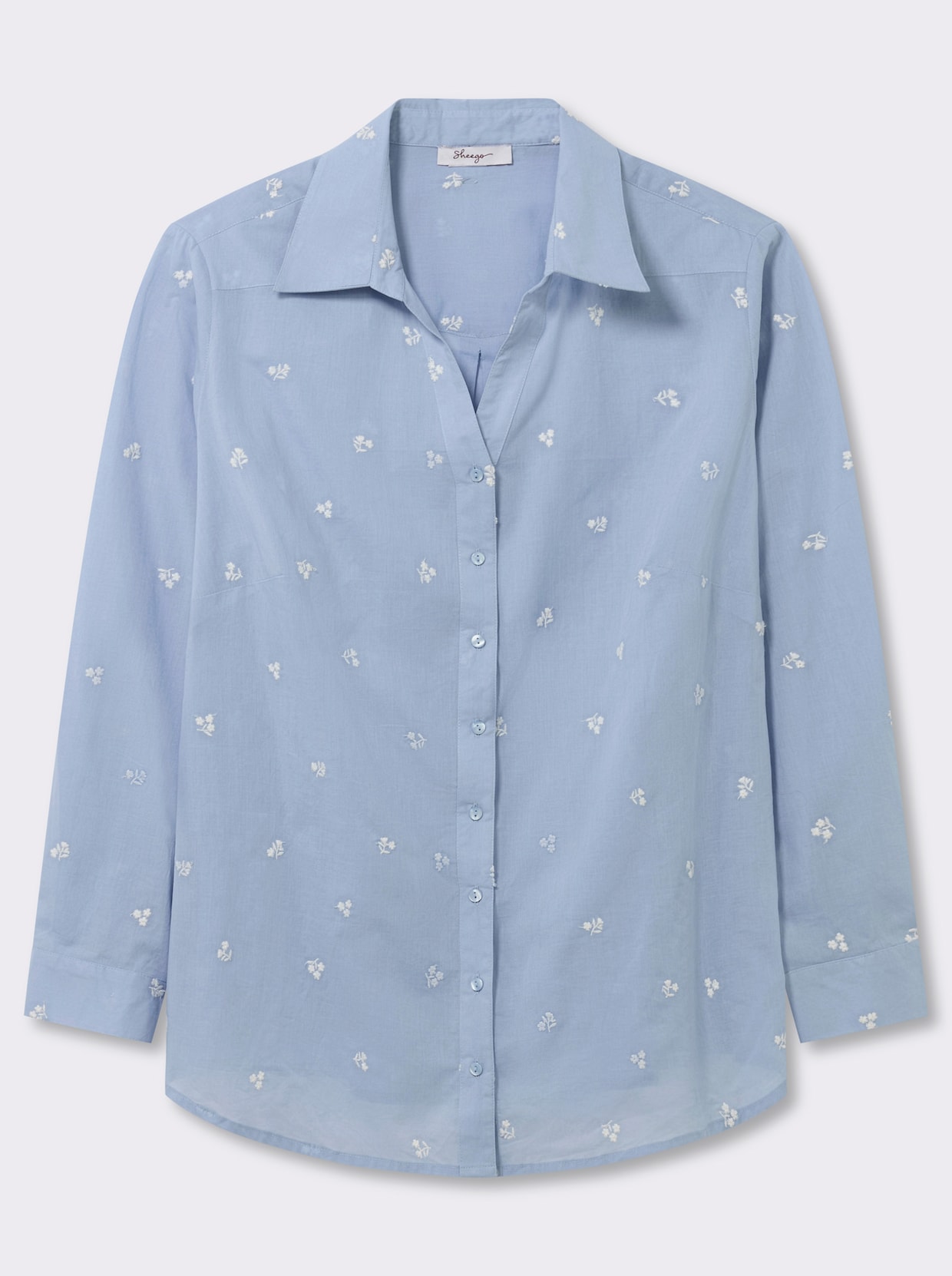 sheego Hemdbluse mit Blütenstickereien - bleu