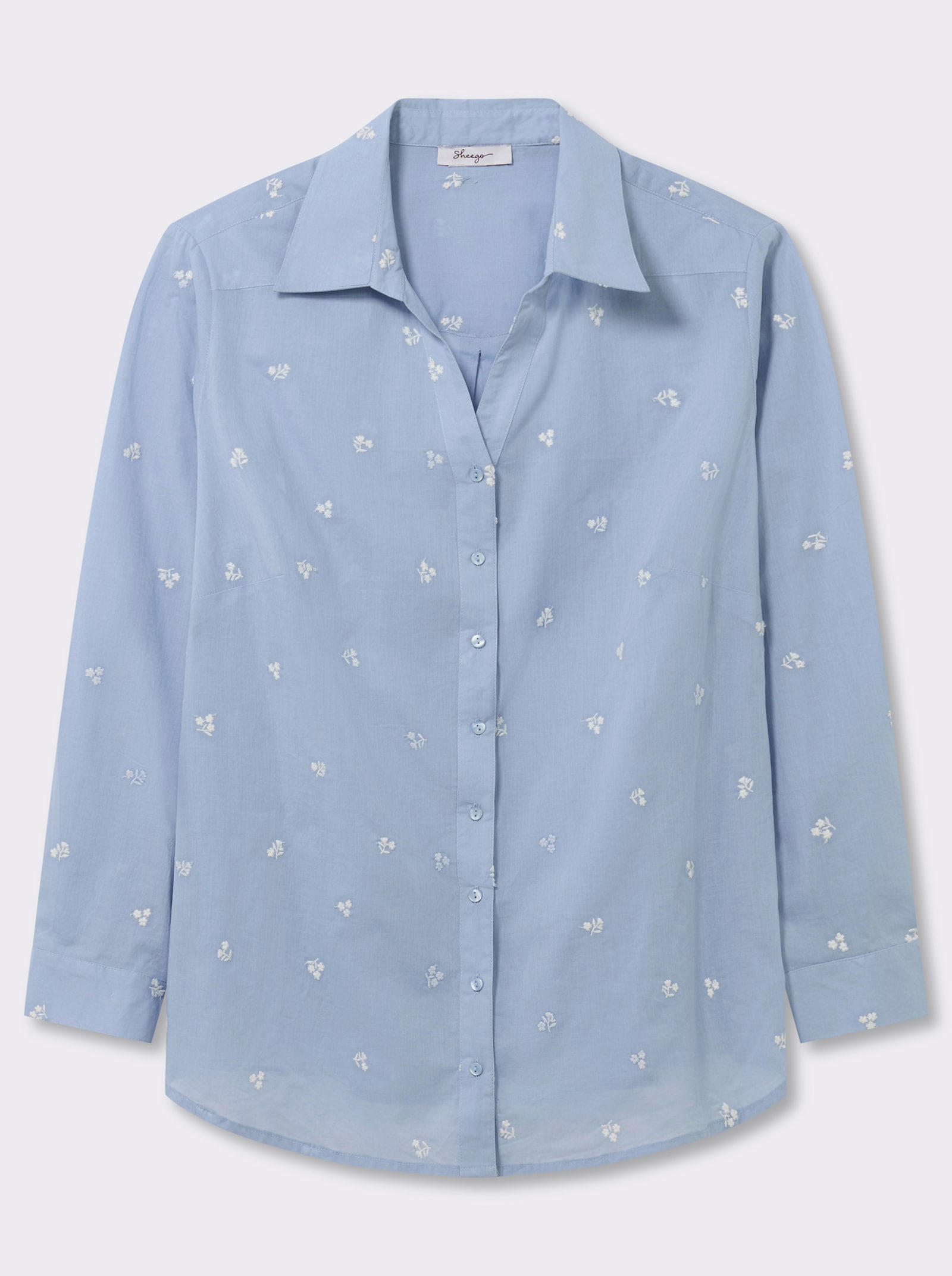sheego Hemdbluse mit Blütenstickereien - bleu