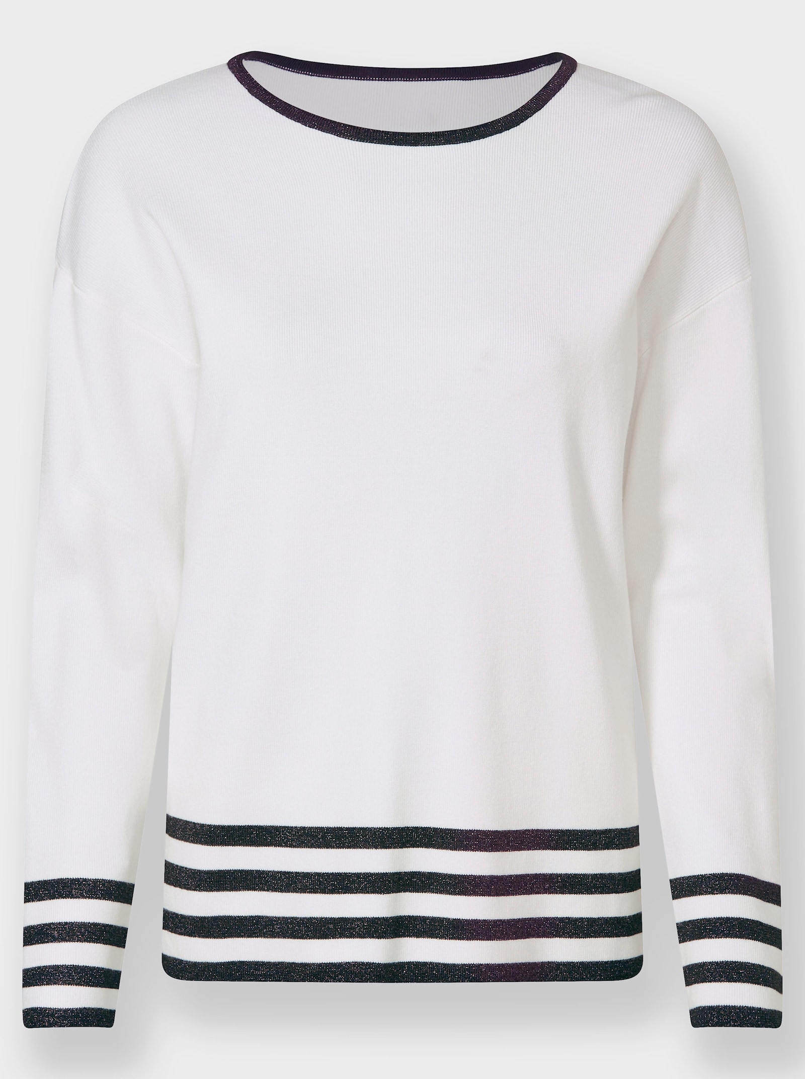 heine Langarm-Pullover mit Kontraststreifen - ecru