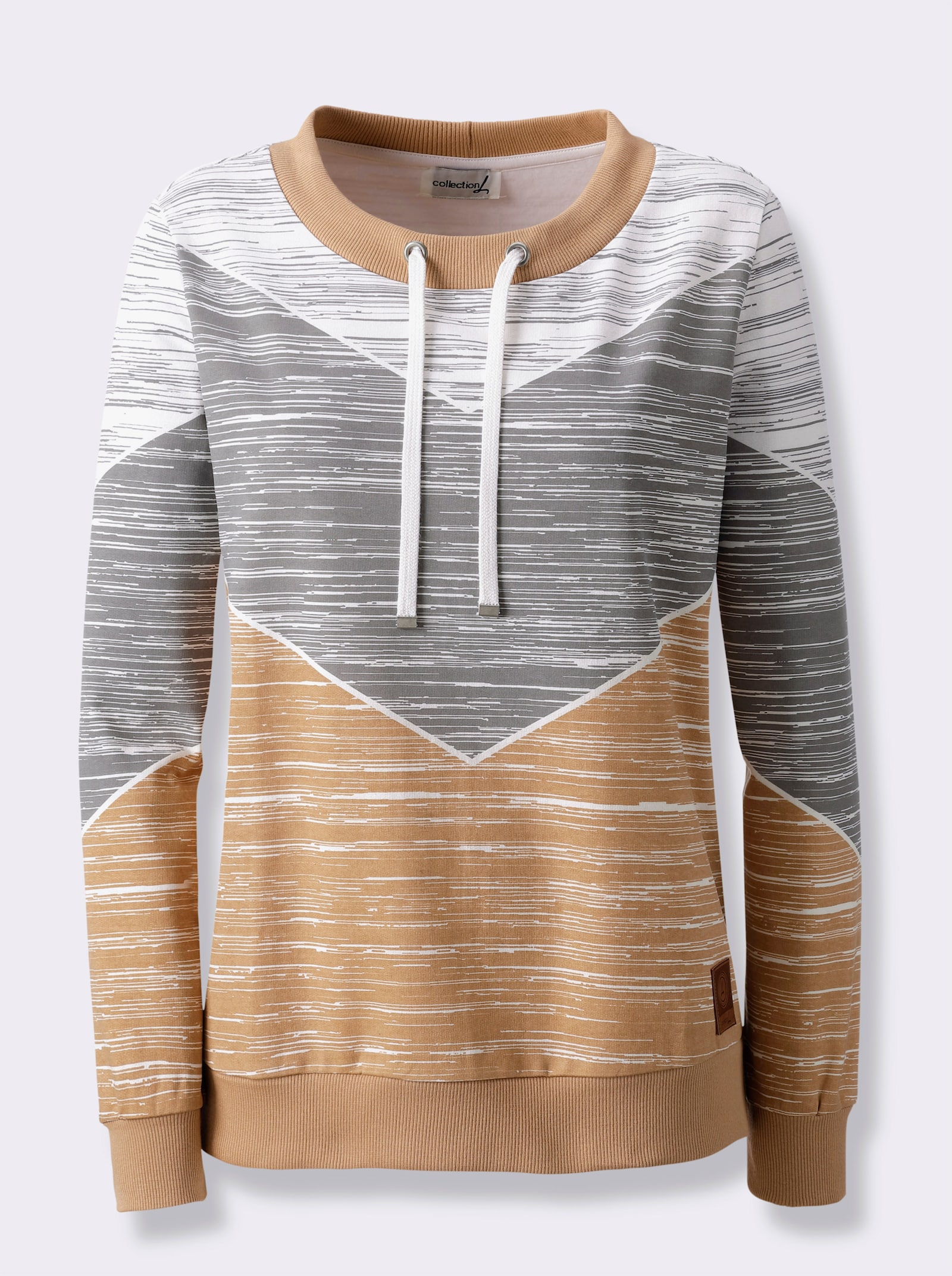 Sweatshirt mit variierbarem Rundhals-Ausschnitt - camel-ecru