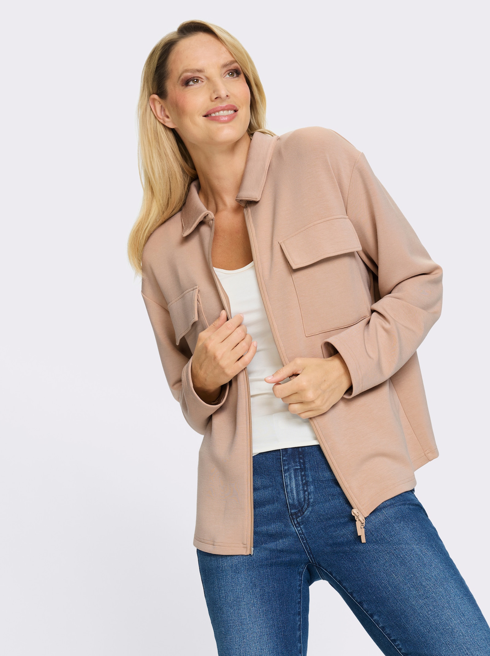 heine Shirtblazer mit 2-Wege-Zipper - beige