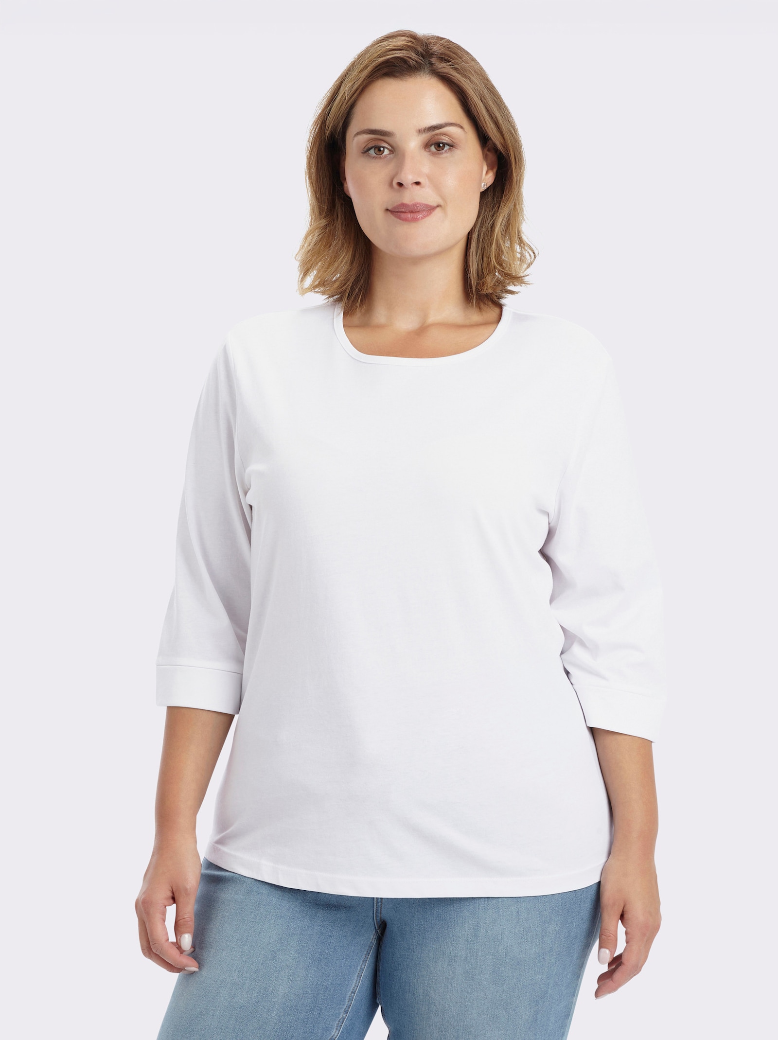 Rundhalsshirt mit 3/4-langen Ärmeln - weiß