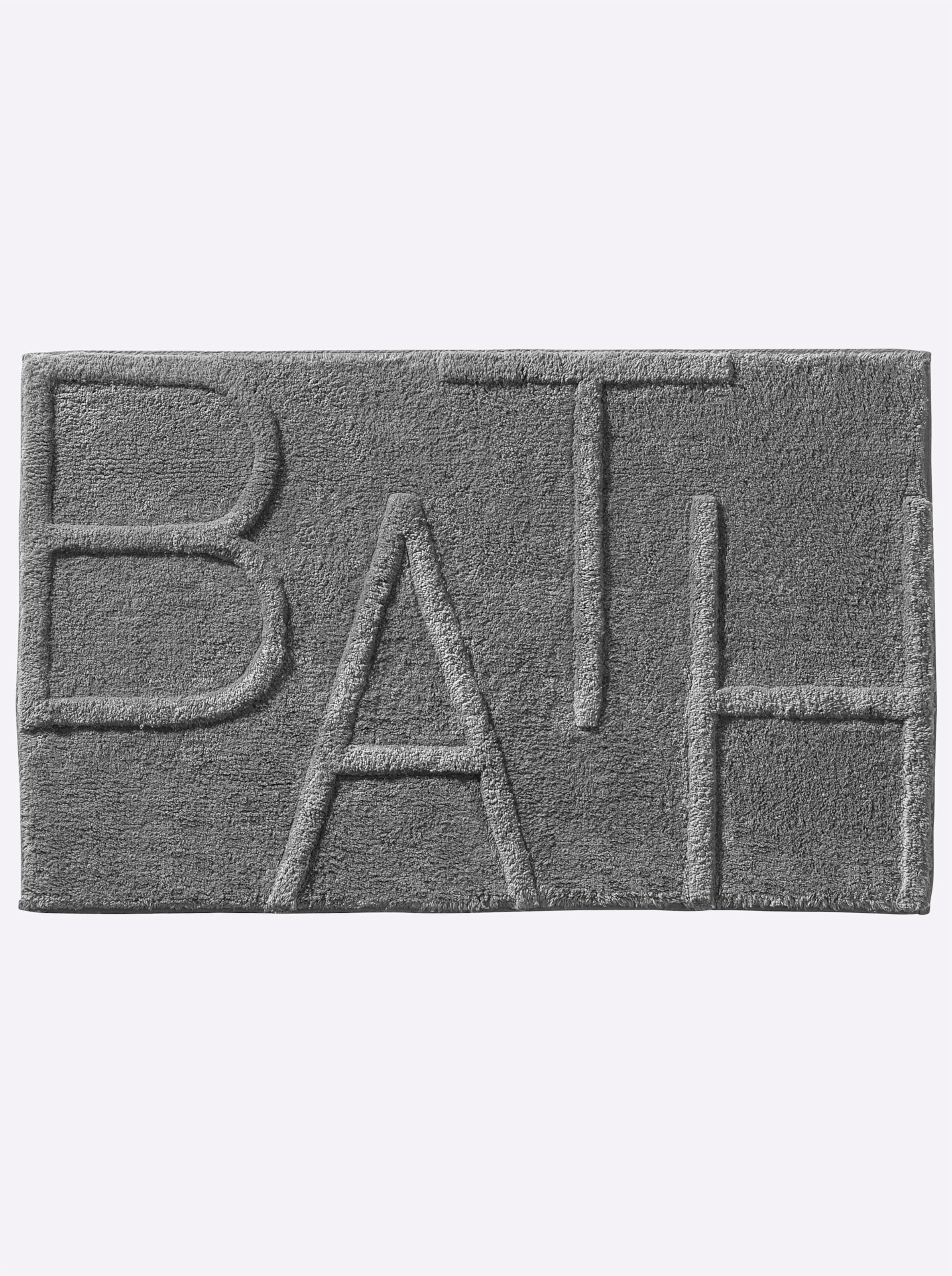 Teppich Matte günstig Kaufen-Badteppich in grau von heine home. Badteppich in grau von heine home <![CDATA[Badematte Mit Schriftzug BATH in Hoch-/Tiefstruktur.]]>. 
