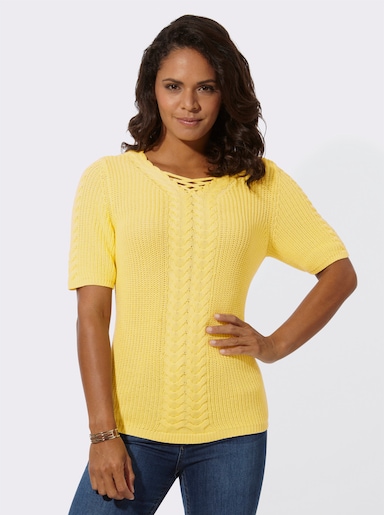 Kurzarmpullover mit Bändchen-Verzierung - zitrone
