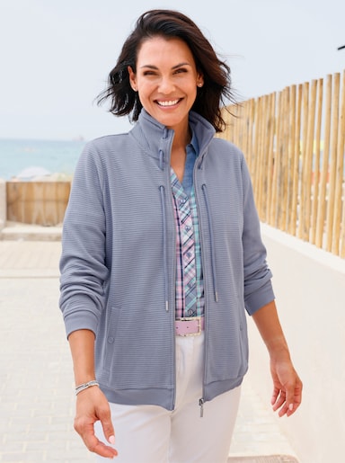 Shirtjacke in modischer Ripp-Optik - taubenblau