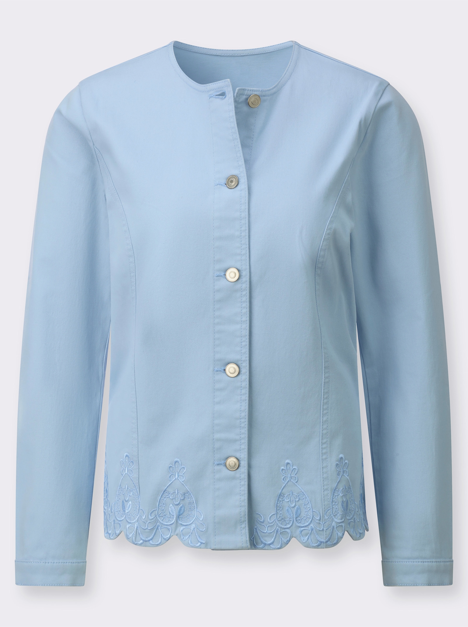 Jeansbluse mit Blütenstickerei - eisblau