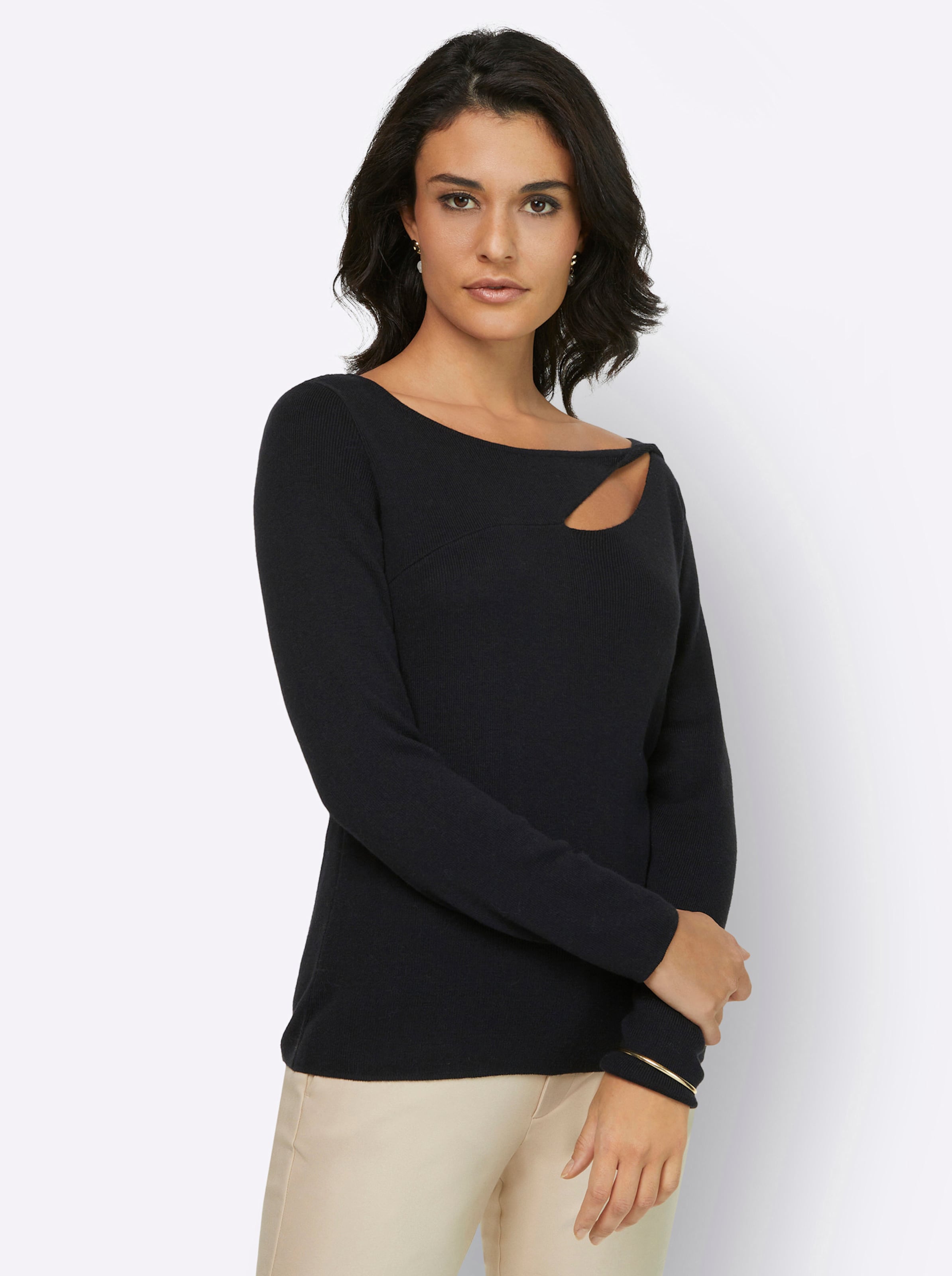 Witt Damen Langarm-Pullover mit Seiden-Anteil, schwarz