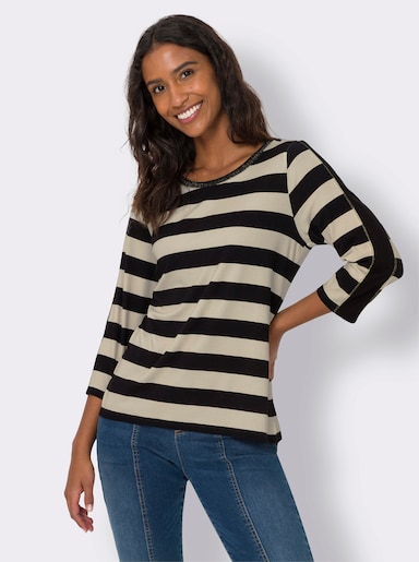 heine 3/4-Arm-Shirt mit Glitzergarn-Details - schwarz-elfenbein-geringelt