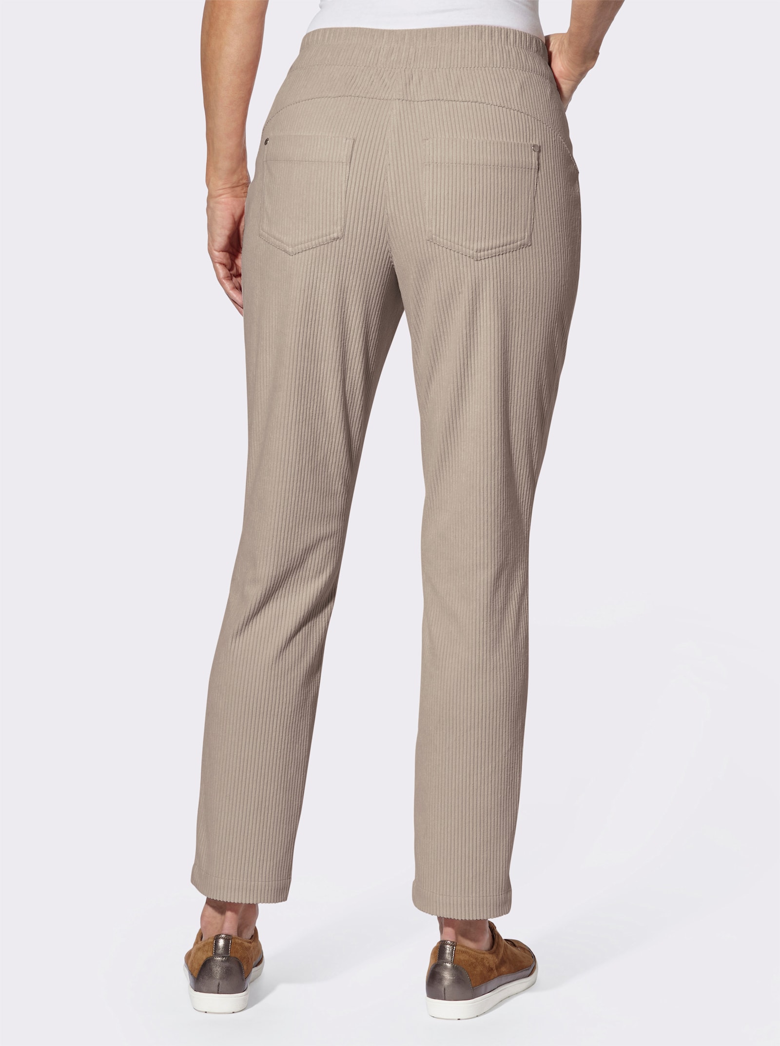 Ribcordbroek met comfortband rondom - sesam