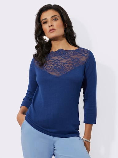 Feinstrickpullover mit U-Boot-Ausschnitt - royalblau