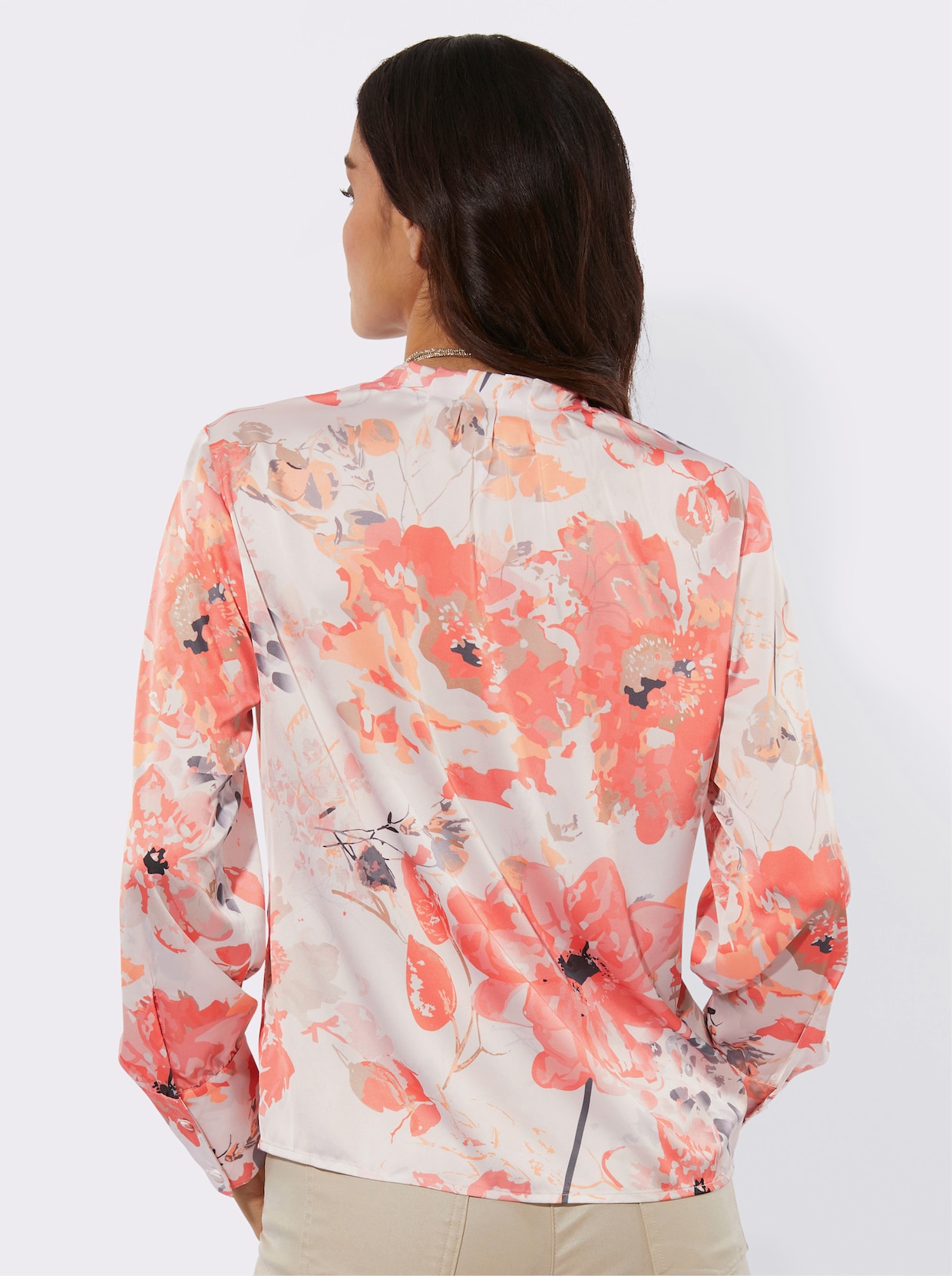 Druckbluse in Satin-Qualität - ecru-apricot-bedruckt