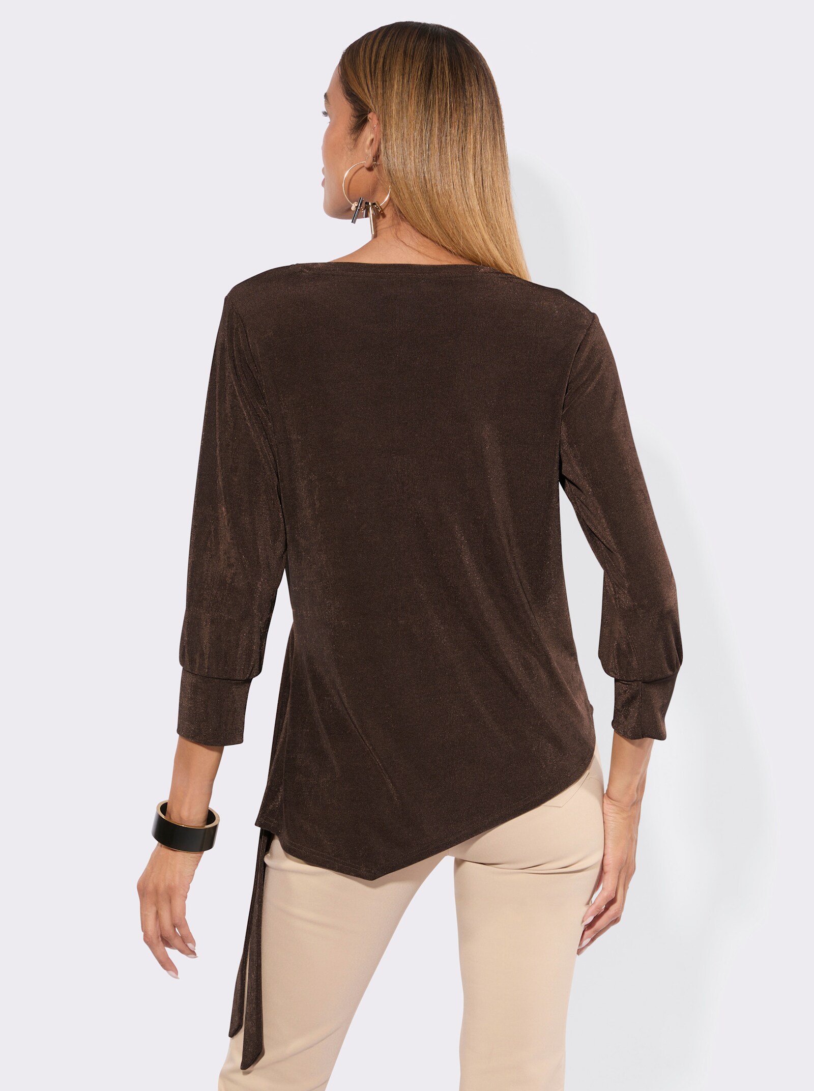 Longshirt mit seitlichen Bindebändern - schoko