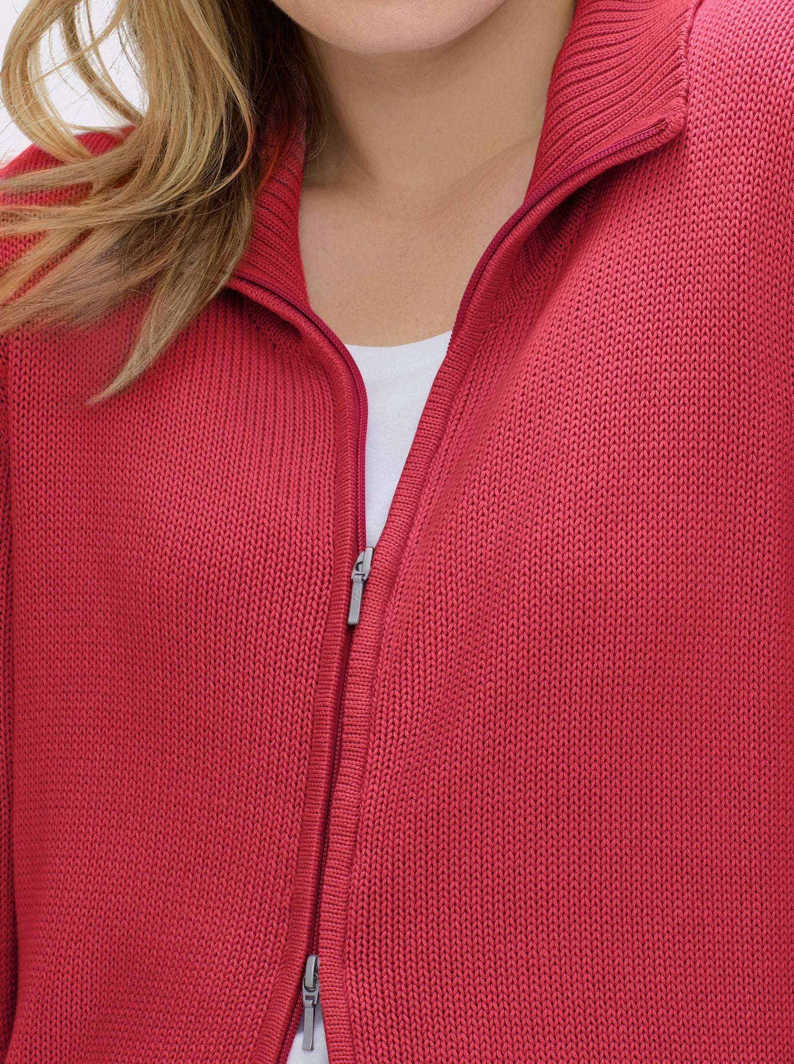 Strickjacke mit 2-Wege-Reißverschluss - korallenrot