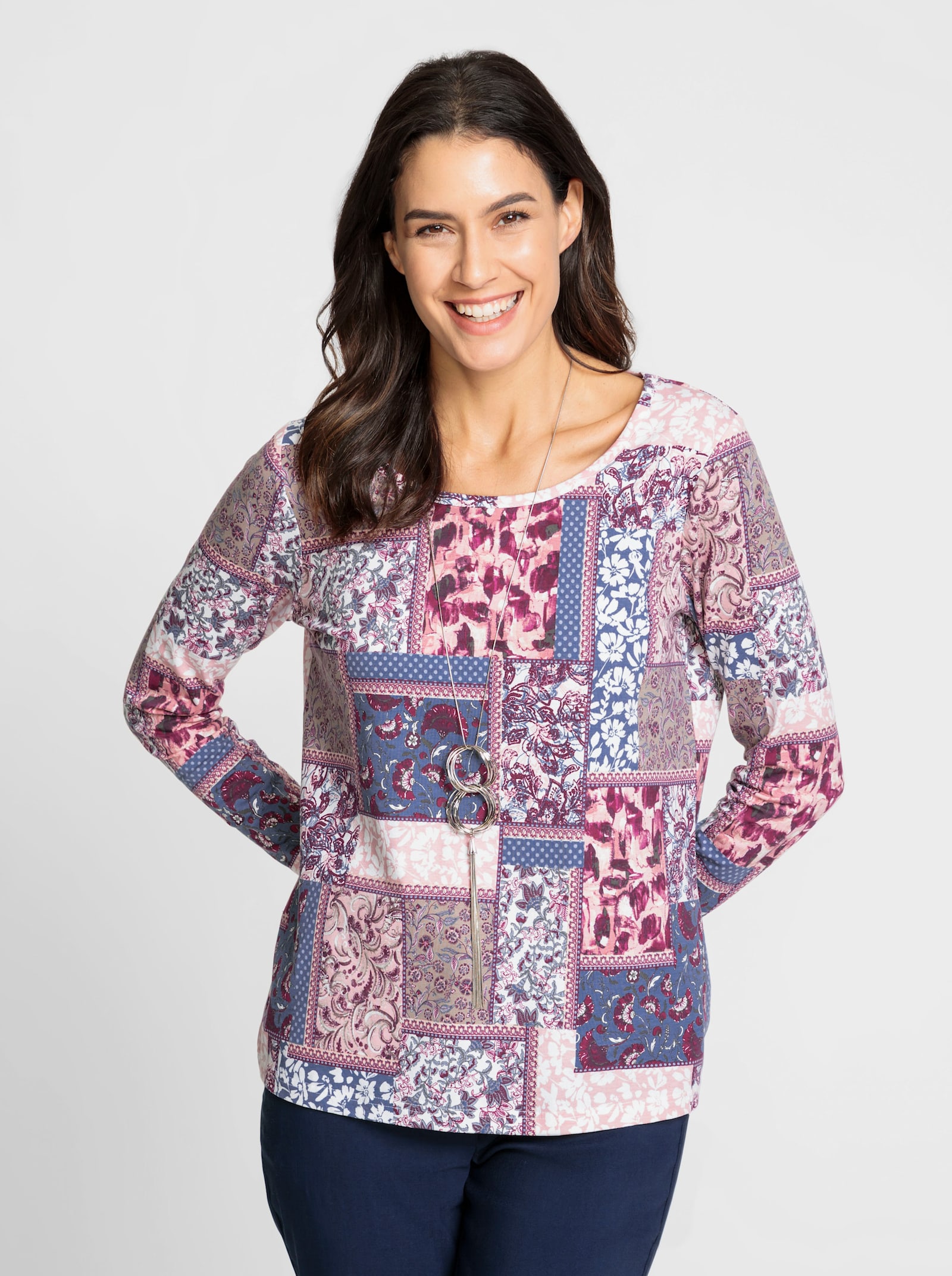 Shirt met print in patchlook - hortensia/duivenblauw bedrukt