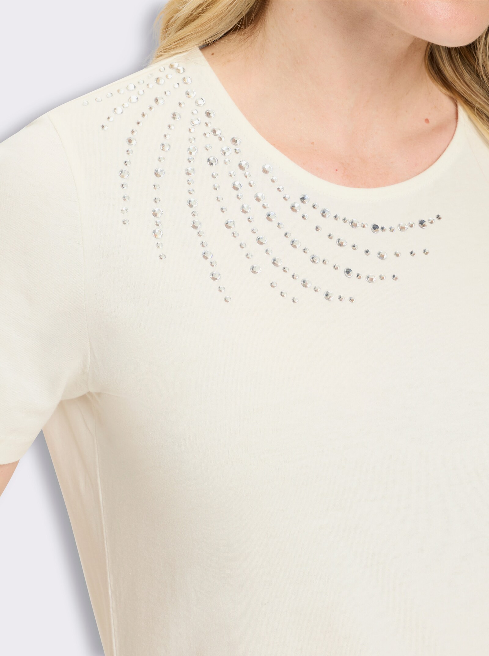 Kurzarmshirt mit Glitzersteinchen - ecru