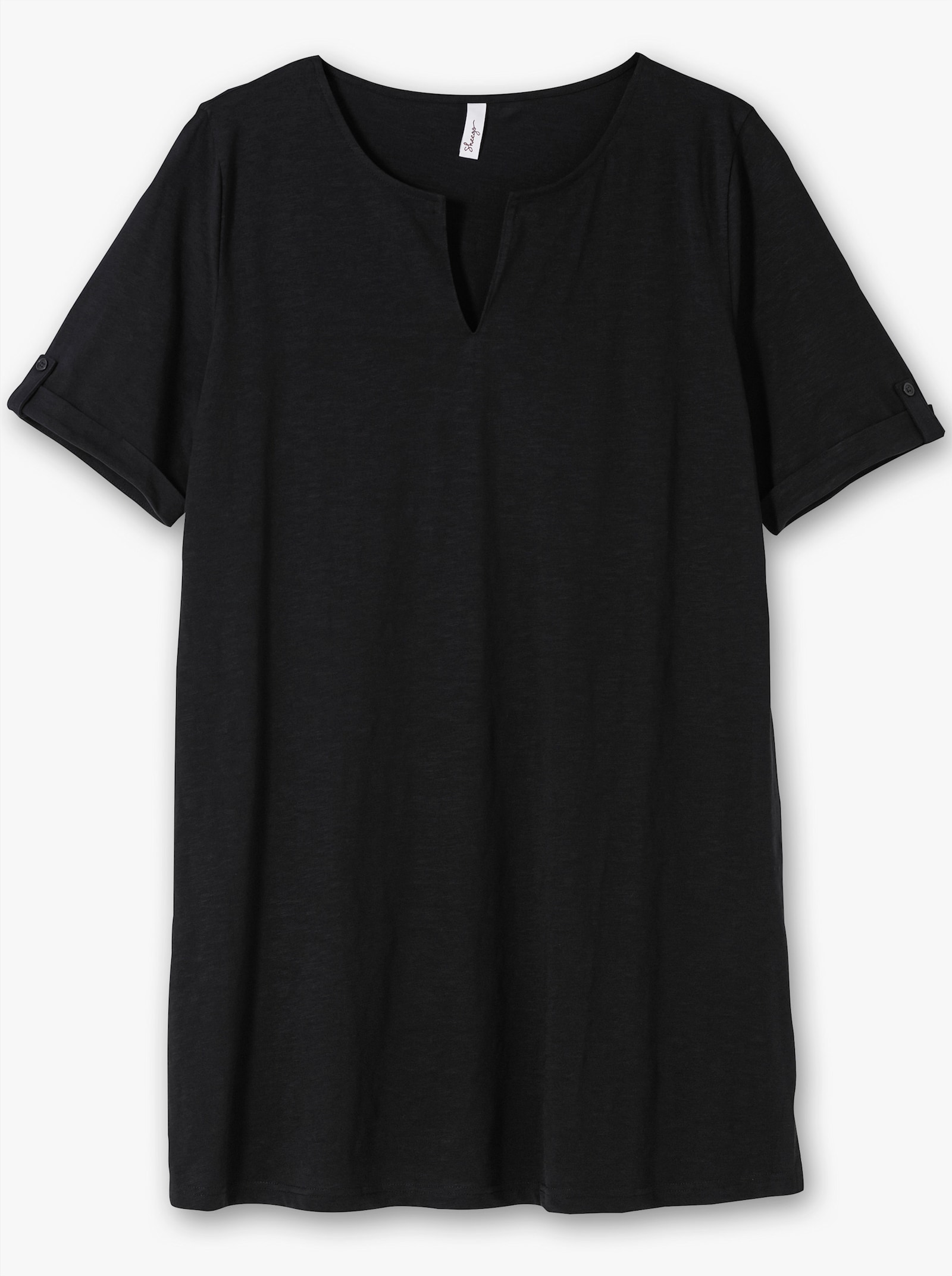 sheego Lang shirt met hals met split - zwart