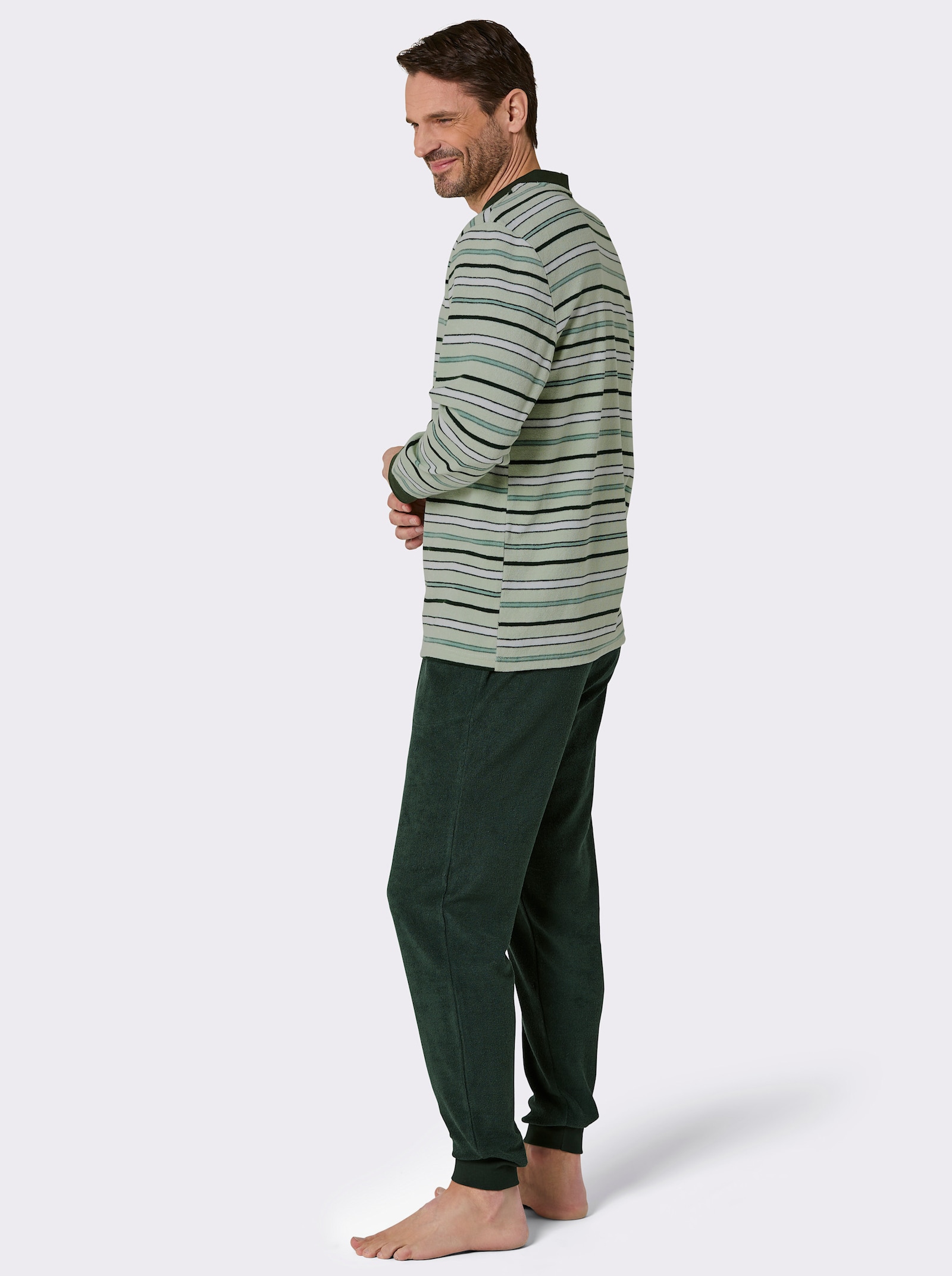 wäschepur men Schlafanzug - zartmint-moos-gestreift