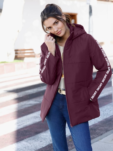 Steppjacke Zierband mit Schriftzug - burgund