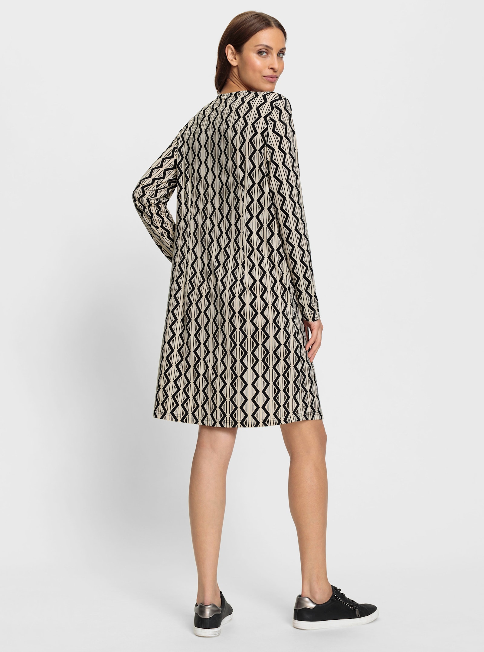 Druckkleid in A-Linie - sand-schwarz-bedruckt