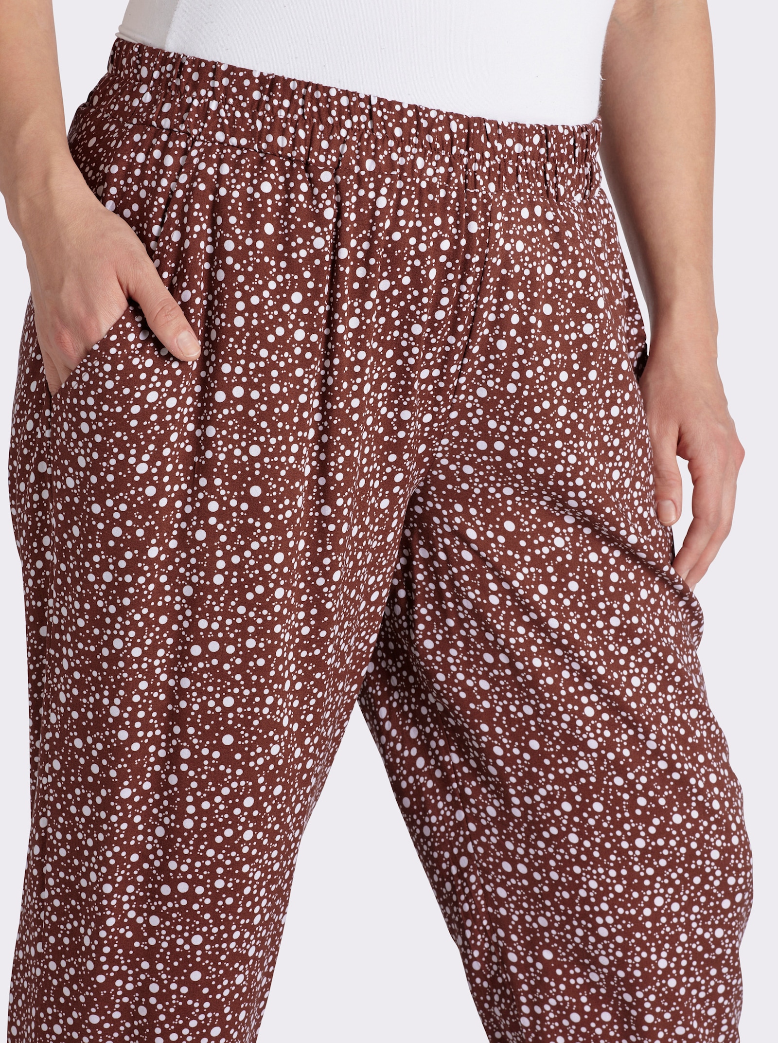 Schlupfhose mit Dehnbund - rotbraun-weiß-bedruckt