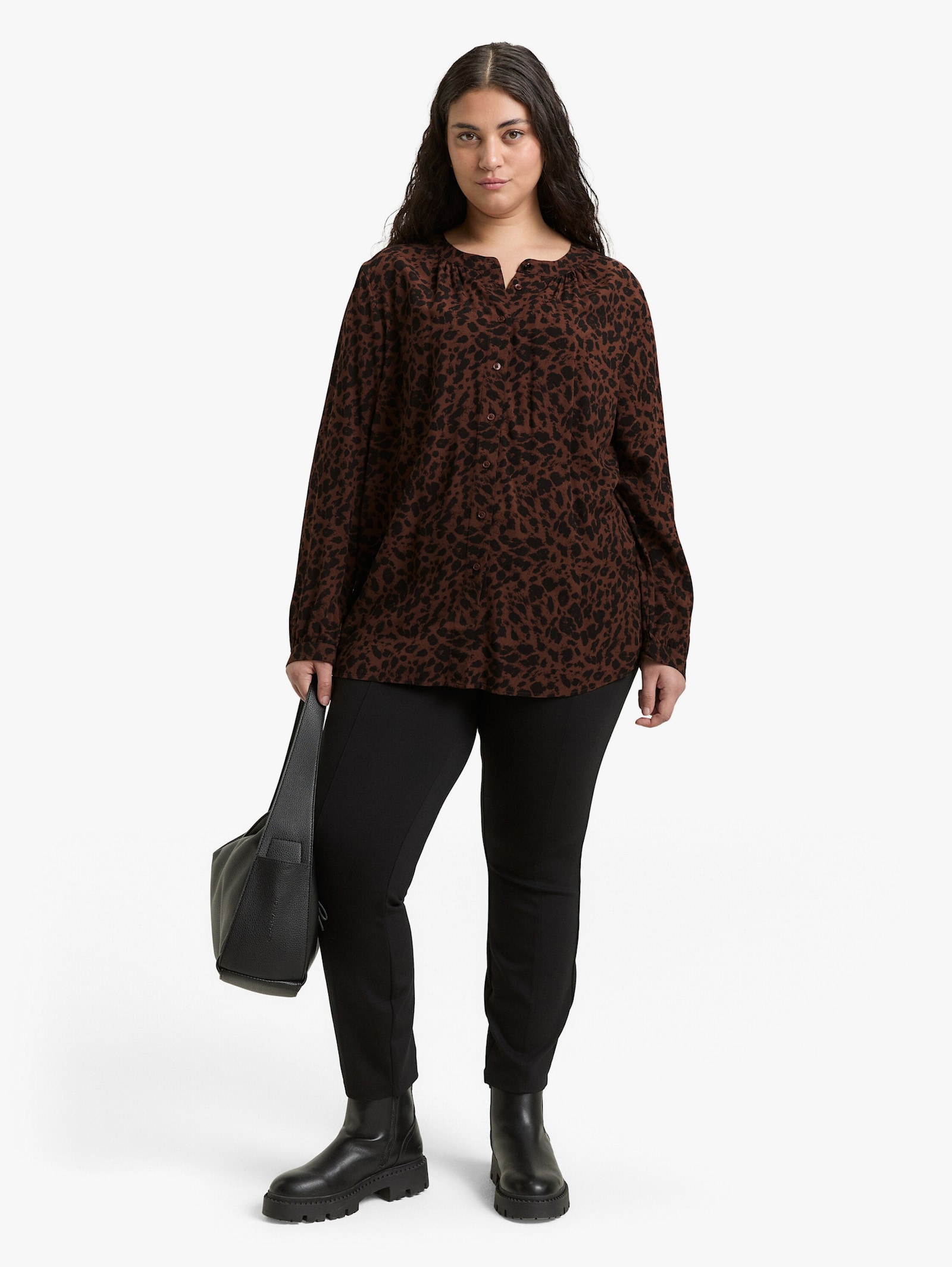 Klassische Bluse - brown black small leo print