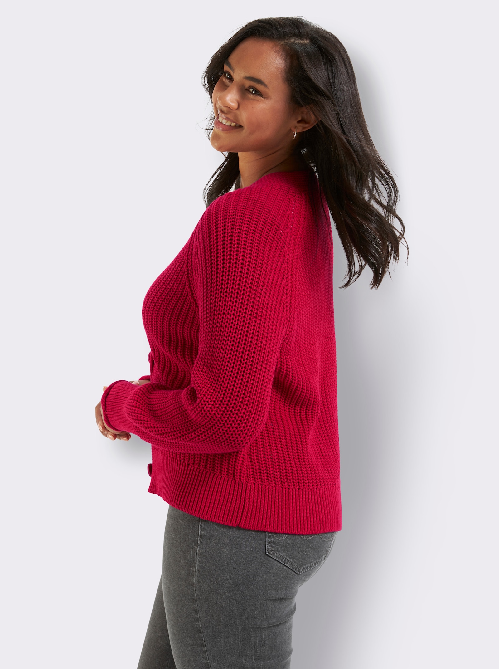 Strickjacke in Grobstrick-Muster - rot