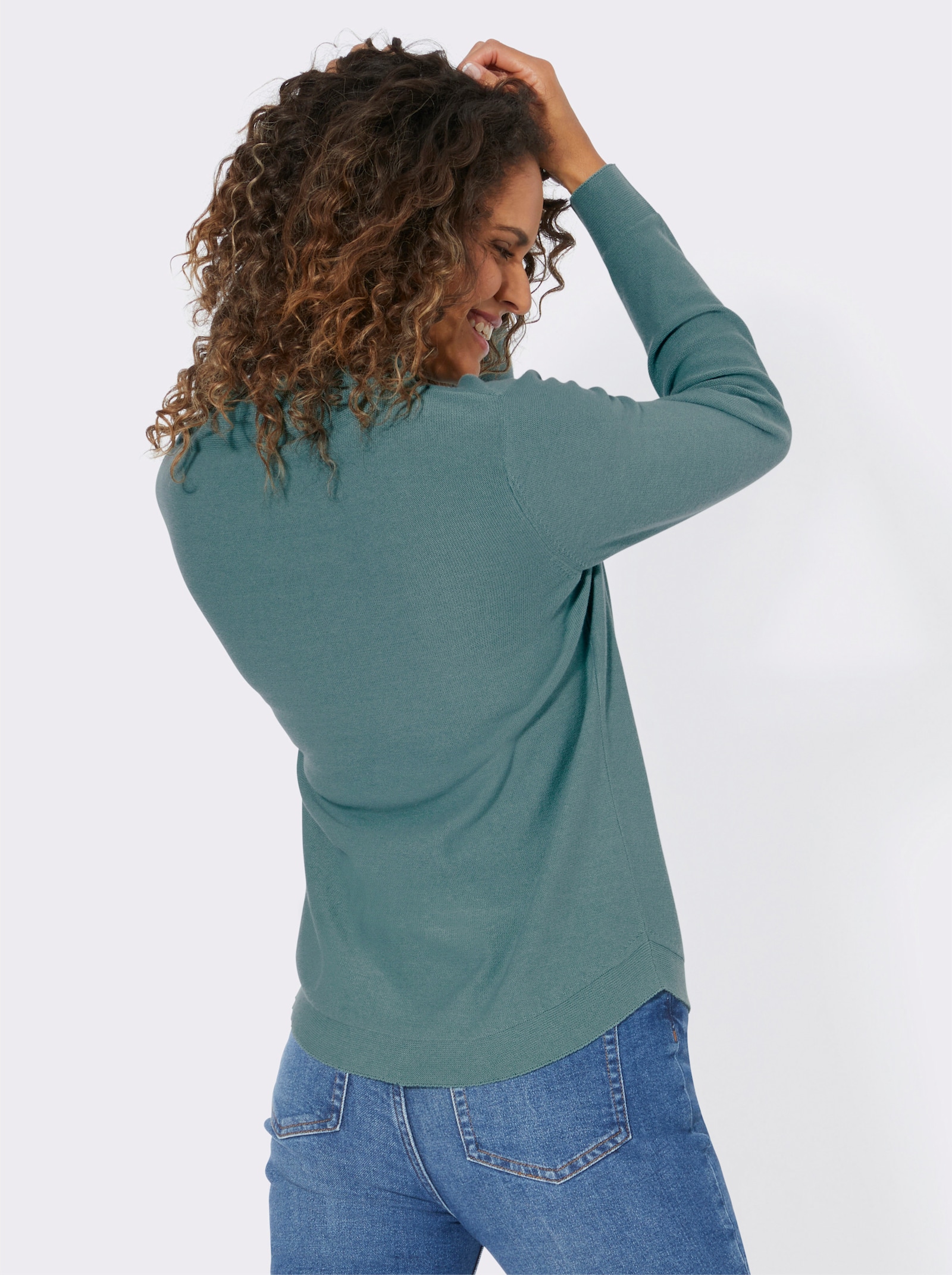 Langarm-Pullover aus reiner Baumwolle - jade