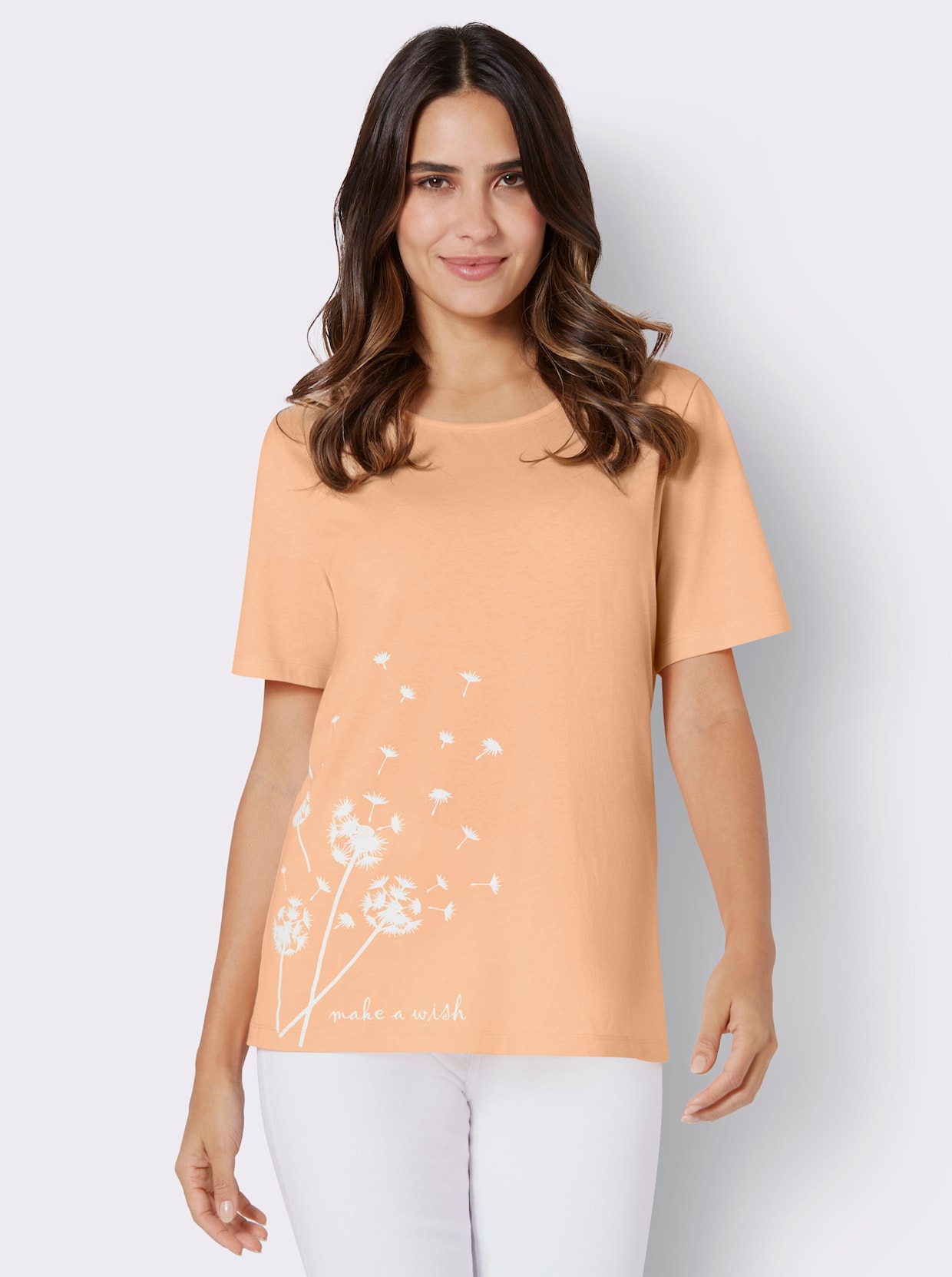 Kurzarm-Shirt - apricot-weiß