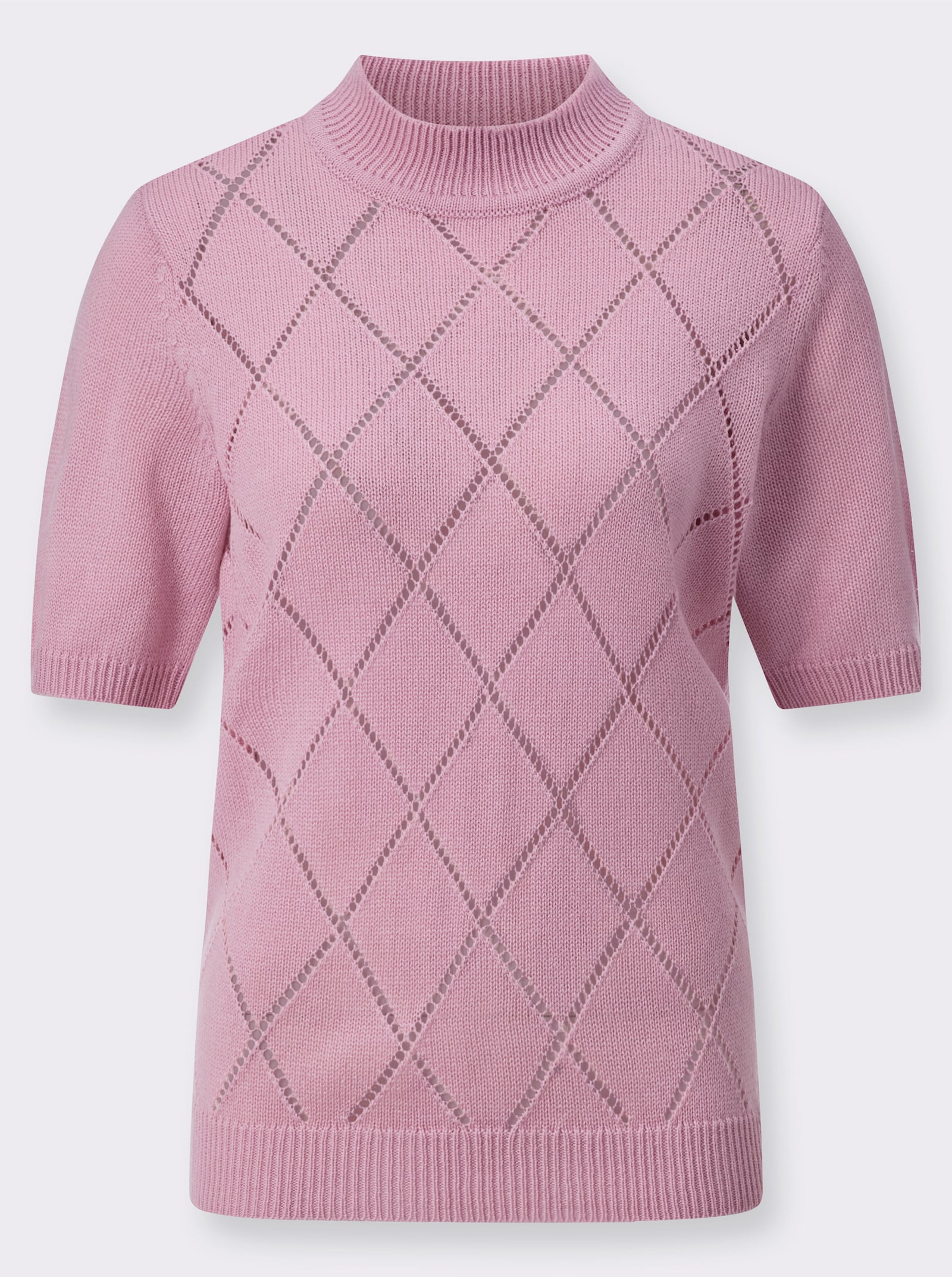 Ajourpullover mit längerem Halbarm - rosé