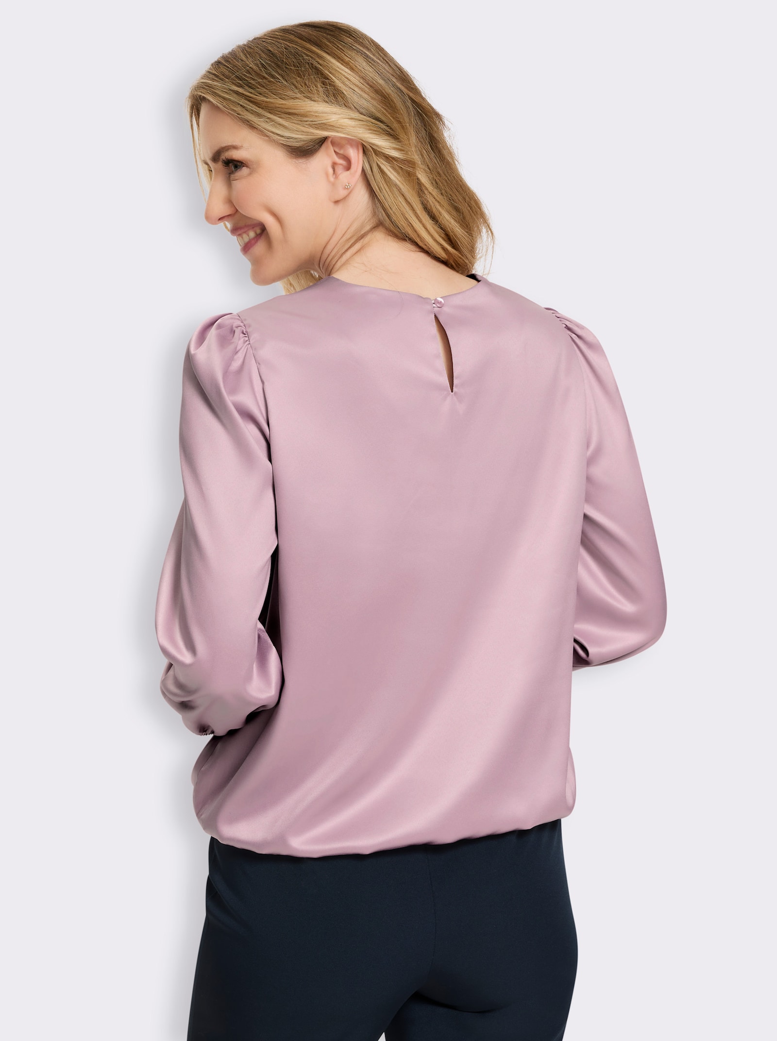 Satinbluse mit Raffung - hortensie