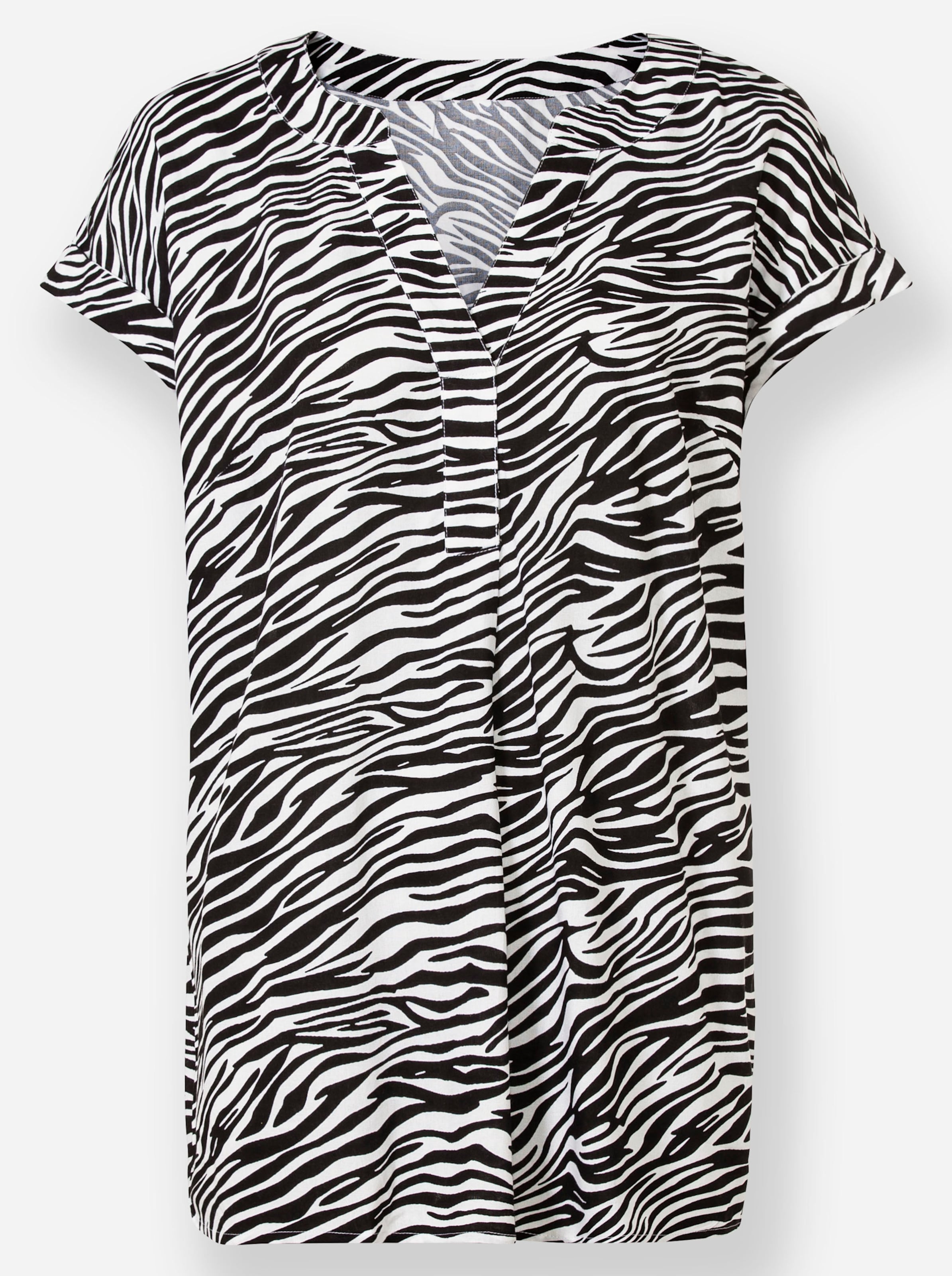 Sheego Damen Schwarz-Weiß-Bedruckt Schlupf-Bluse - Bild 2