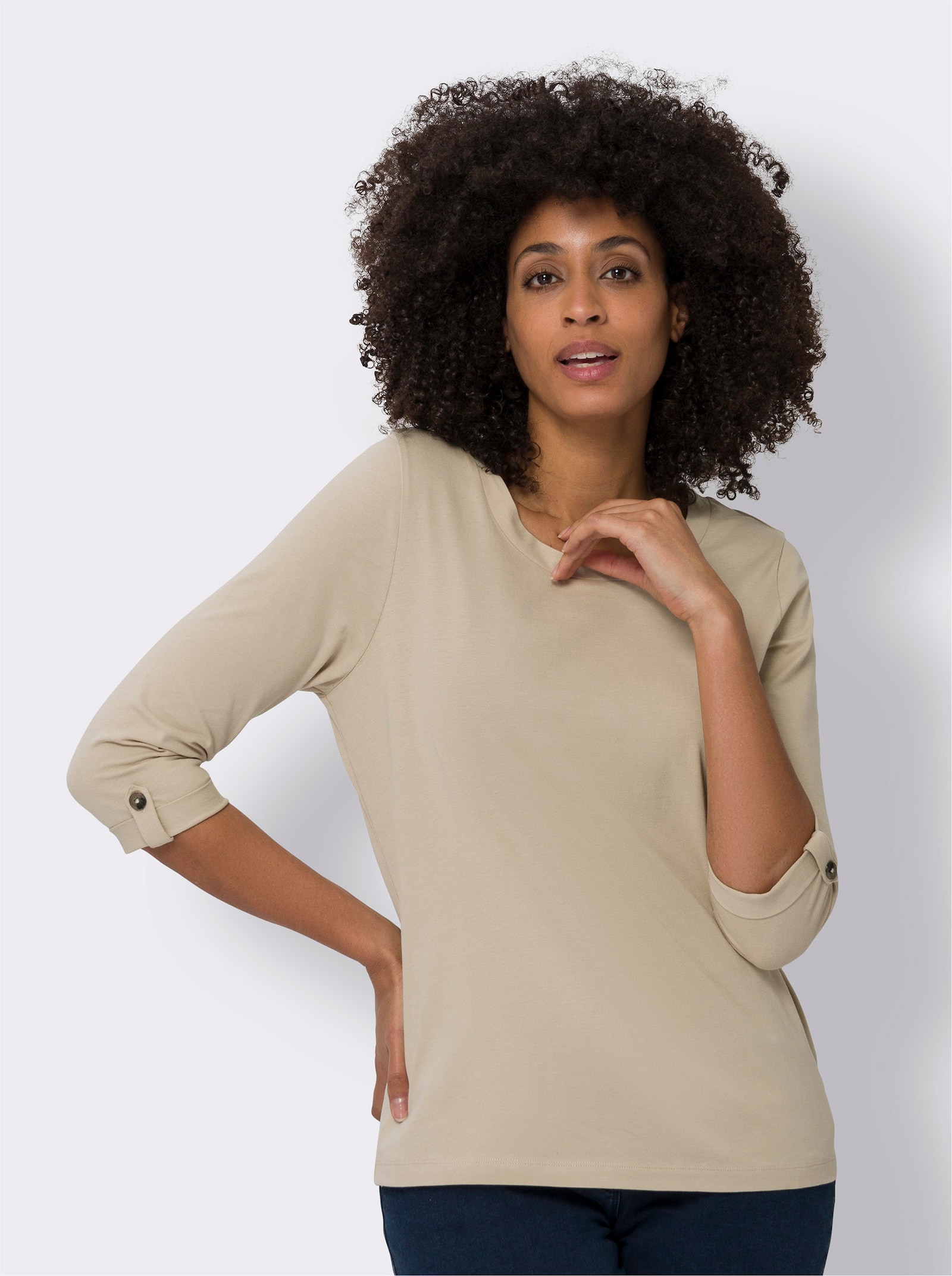 3/4-Arm-Shirt aus reiner Baumwolle - beige