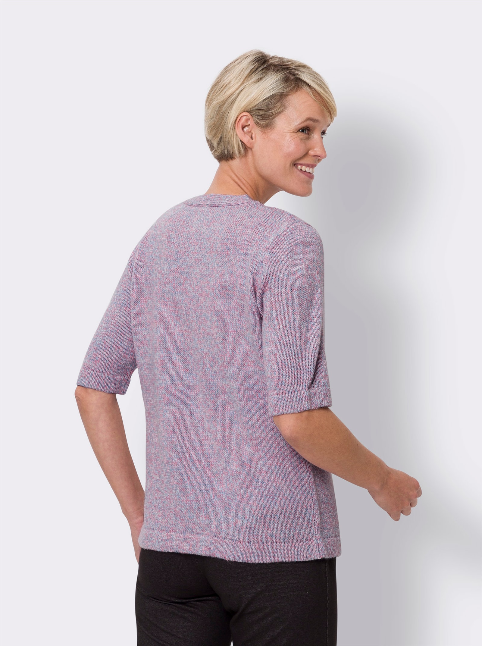 Pletený kardigan s výstrihom do V - Plameniak.-belasý melír