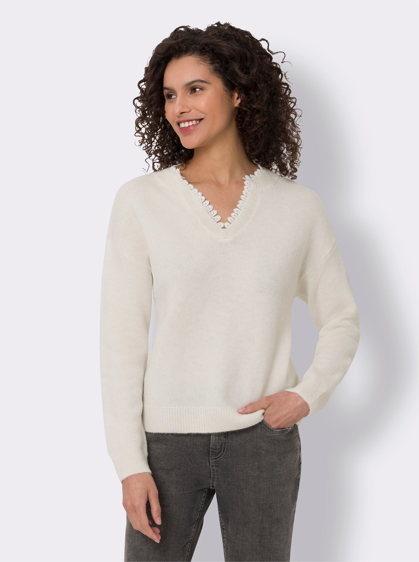 heine Pullover mit Spitzeneinsatz - ecru