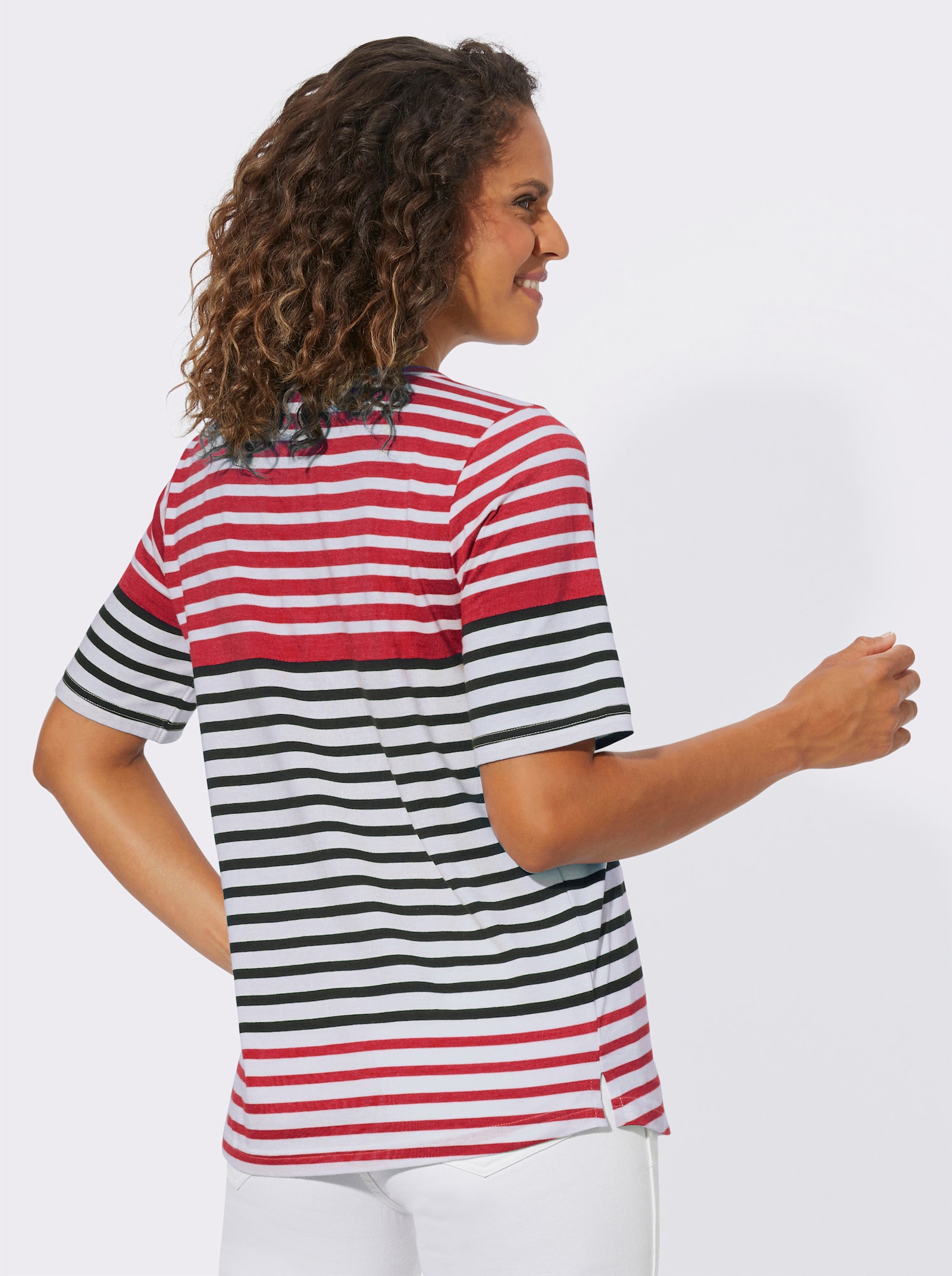 Ringelshirt mit garngefärbtem Muster - erdbeere-weiß-gestreift