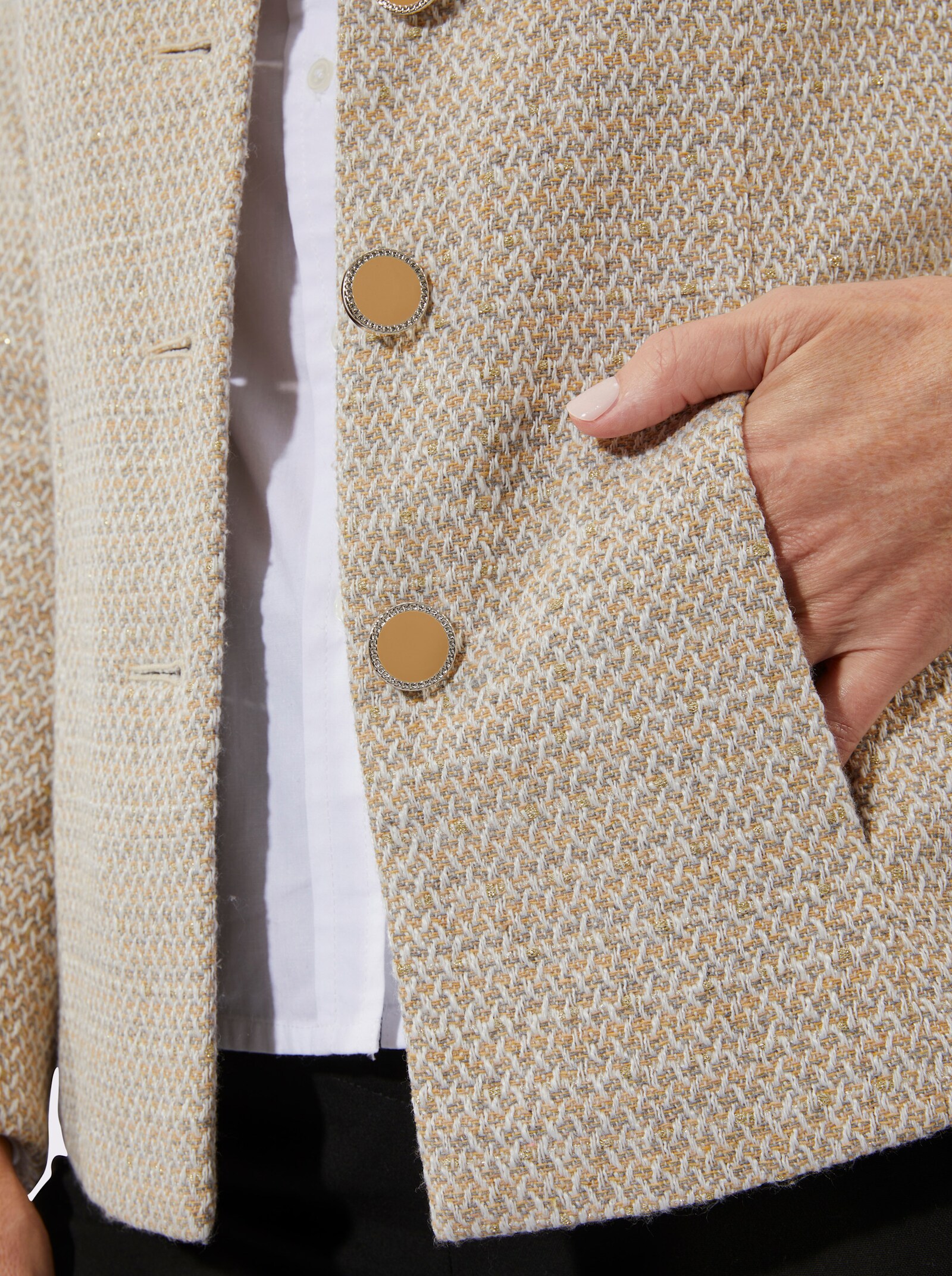 Bouclé-Blazer mit Glanzgarn - ecru-grau-gemustert