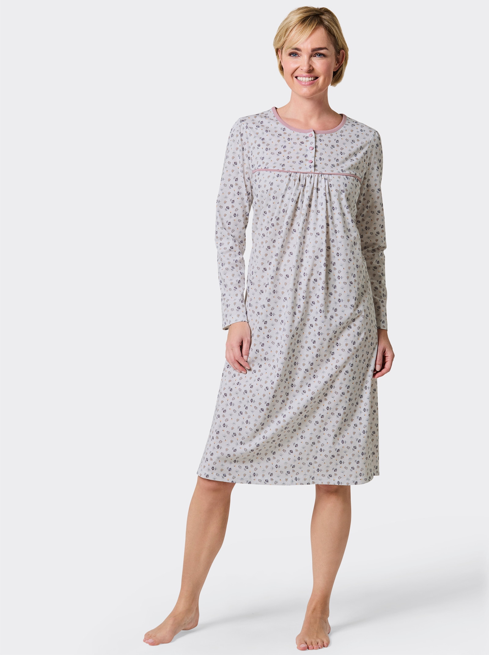 wäschepur Nachthemd im floralem Dessin - weiß-mauve-bedruckt