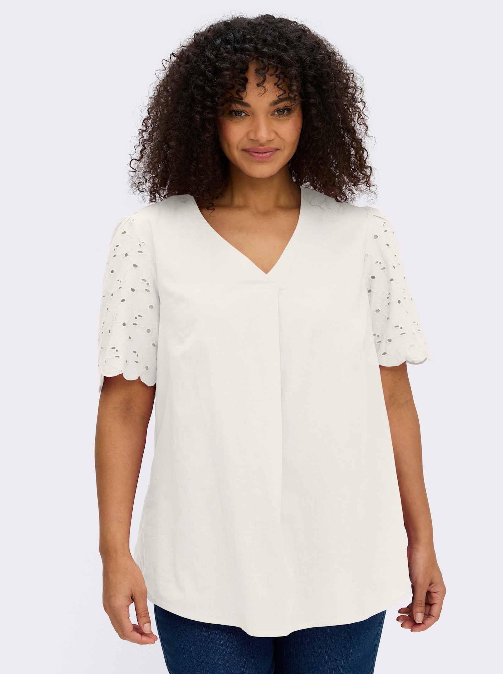 sheego Tunika mit Lockstickerei - ecru