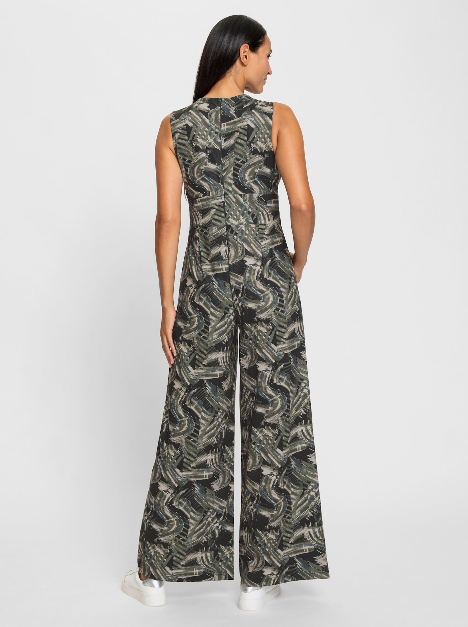 heine Jumpsuit hinten mit Reißverschluss - khaki-ecru-bedruckt