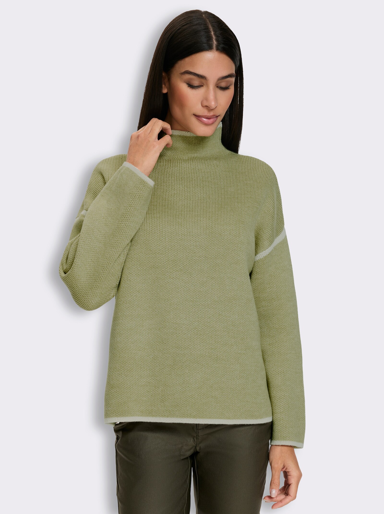 heine Langarm-Pullover mit Kontraststreifen - schilf-ecru-meliert