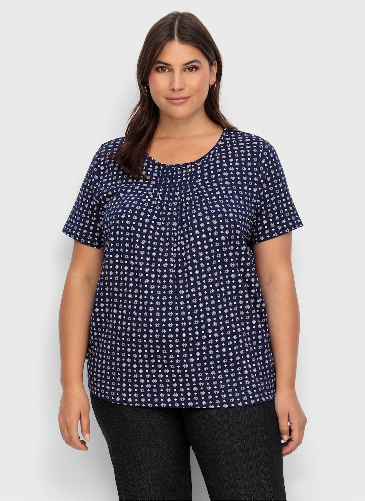 Kurzarmshirt im Minimaldessin - marine-gemustert