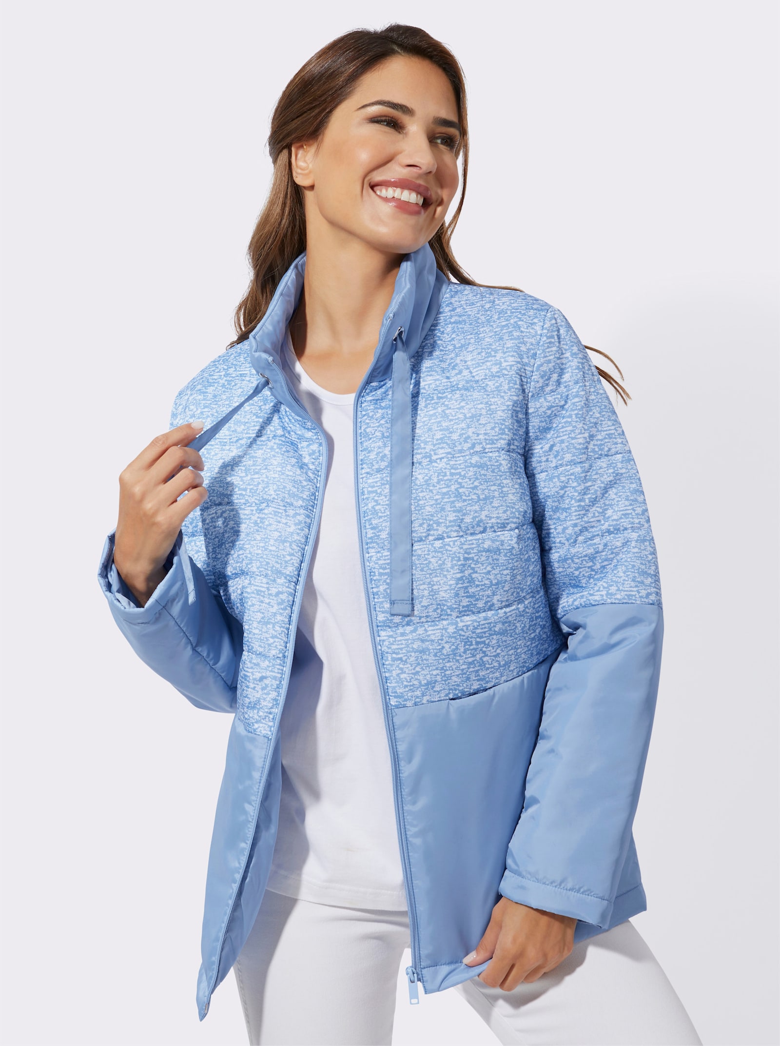 Steppjacke mit Druck in Melange-Optik - eisblau