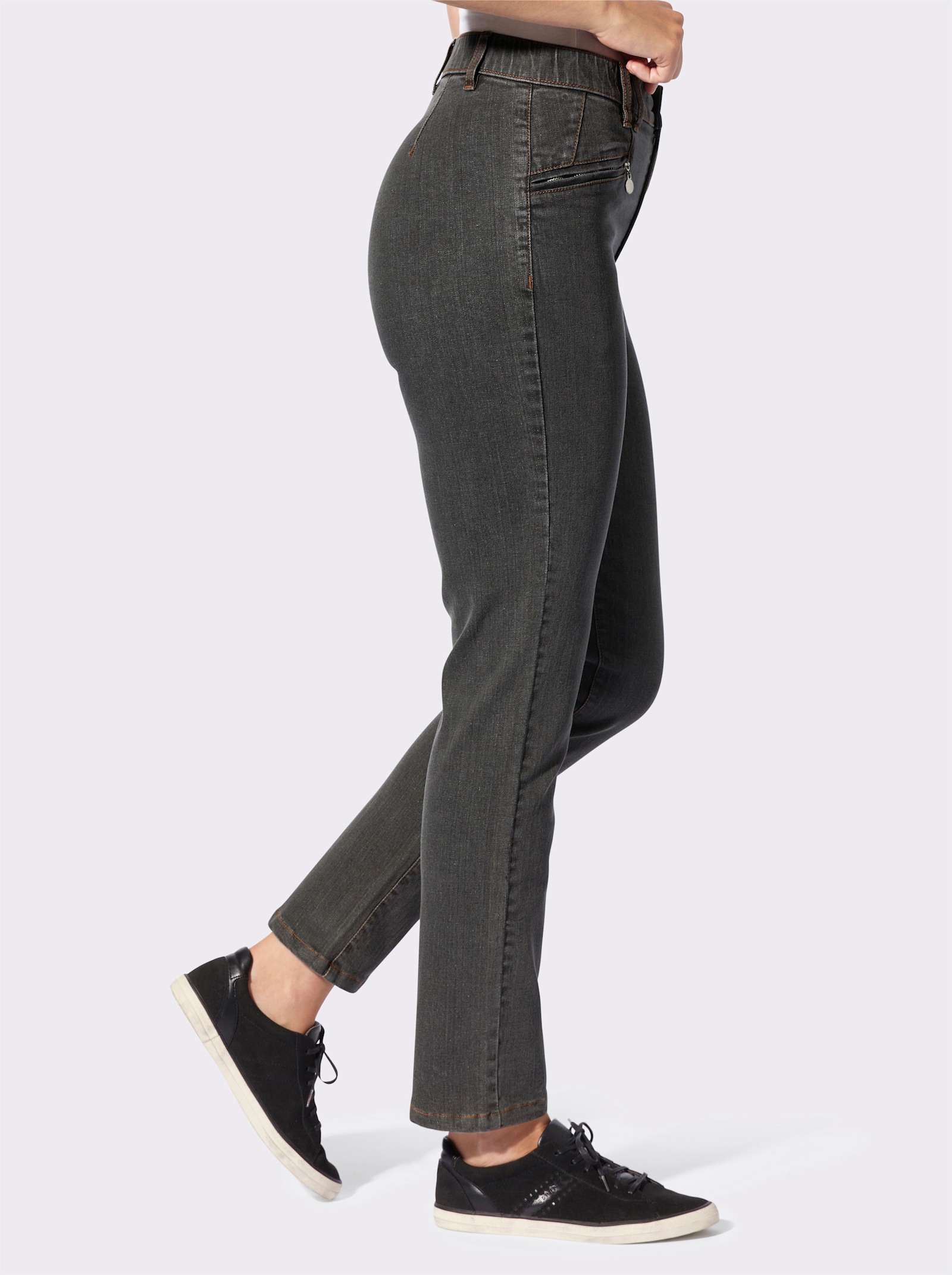 Jeans mit Reißverschluss-Taschen - grey denim