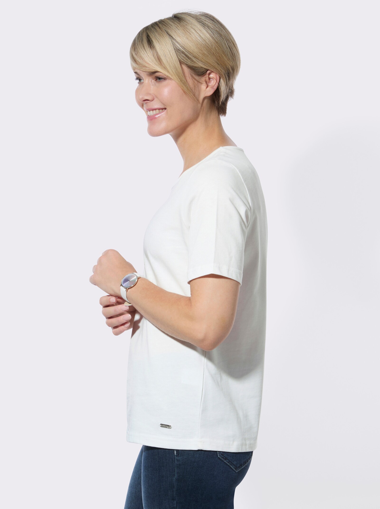 Rundhalsshirt mit Frontdruck - ecru