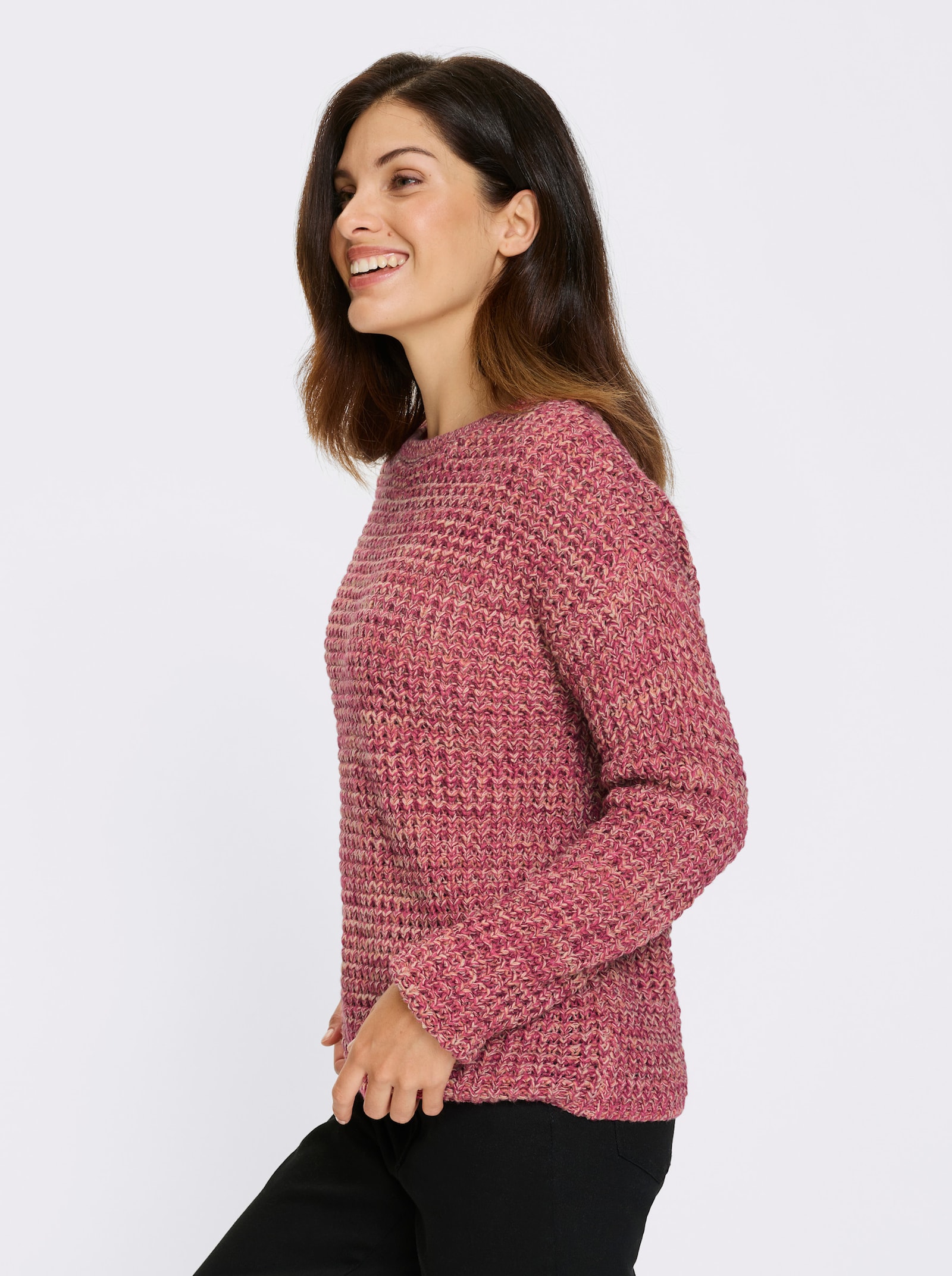 Svetr s dlouhým rukávem a hrubou pletenou strukturou - papája-fuchsiová-melír