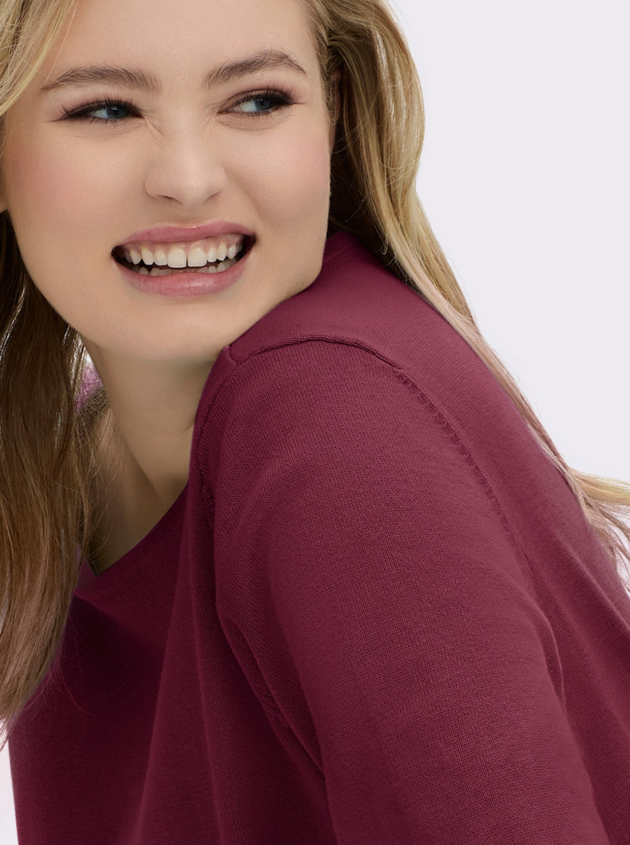 Baumwollpullover mit überlappendem Saum - bordeaux