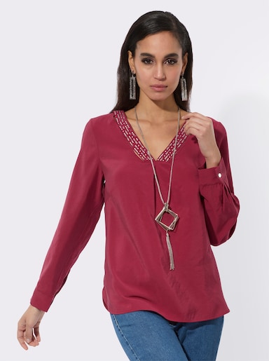 Langarmbluse in matt-glänzender Modal-Qualität - kirsche