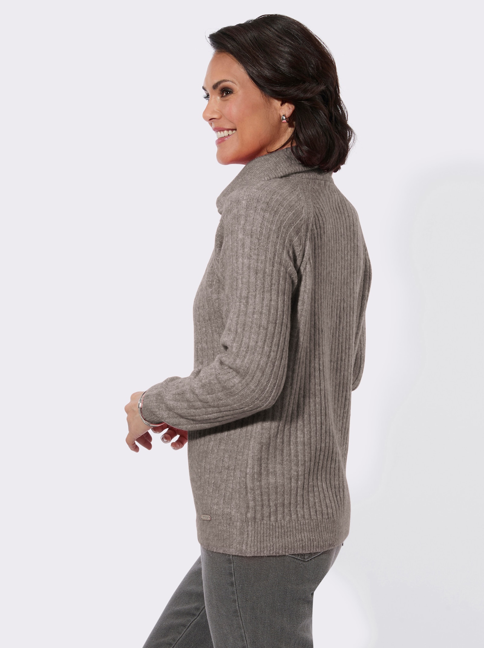 Troyer im Rippstrick - taupe-meliert