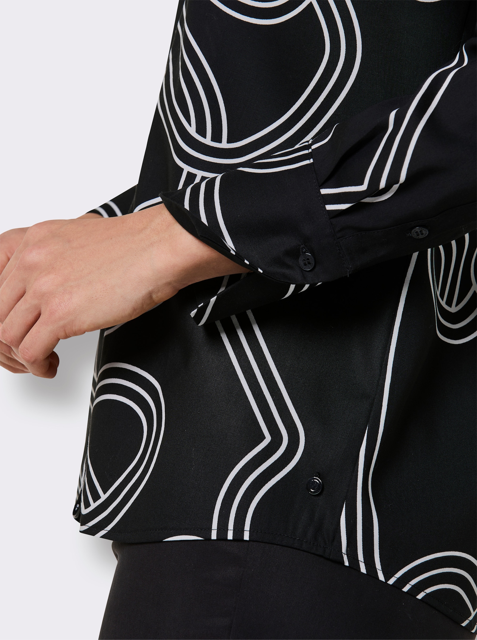 CREATION L PREMIUM Druckbluse mit Manschetten - schwarz-ecru-bedruckt